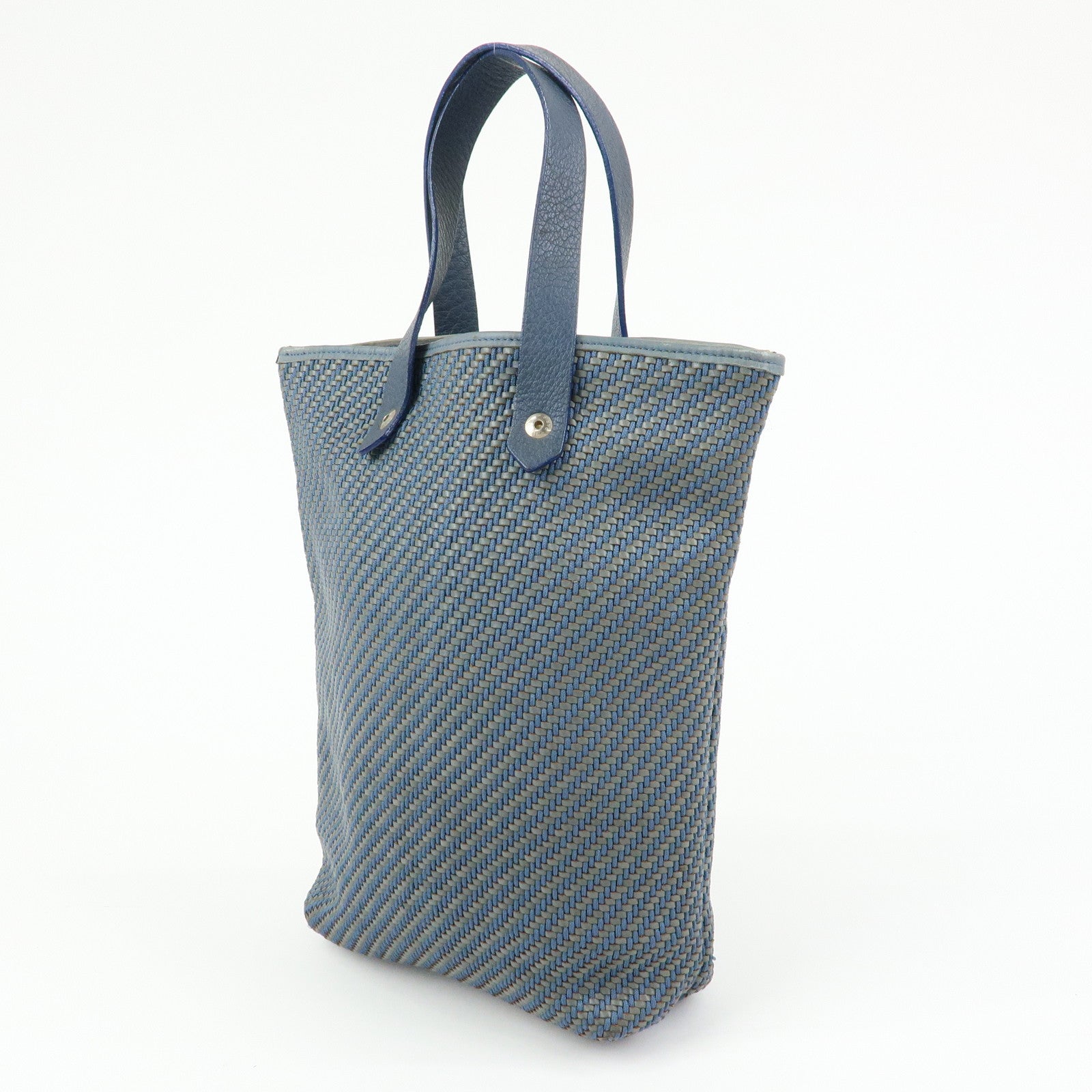 HERMES Amedaba PM Polyester Leather Mini Tote Hand Bag Blue
