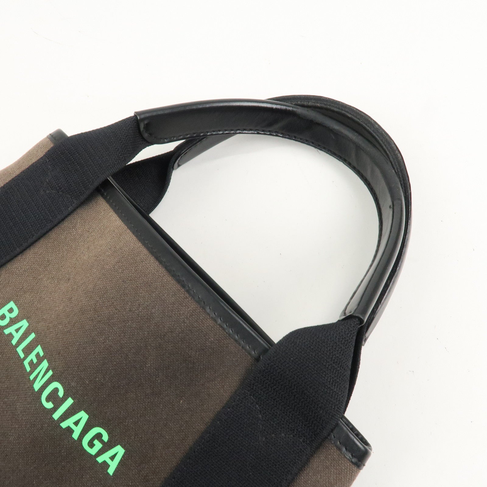 BALENCIAGA Canvas Leather Navy Cabas XS Hand Bag Brown 390346