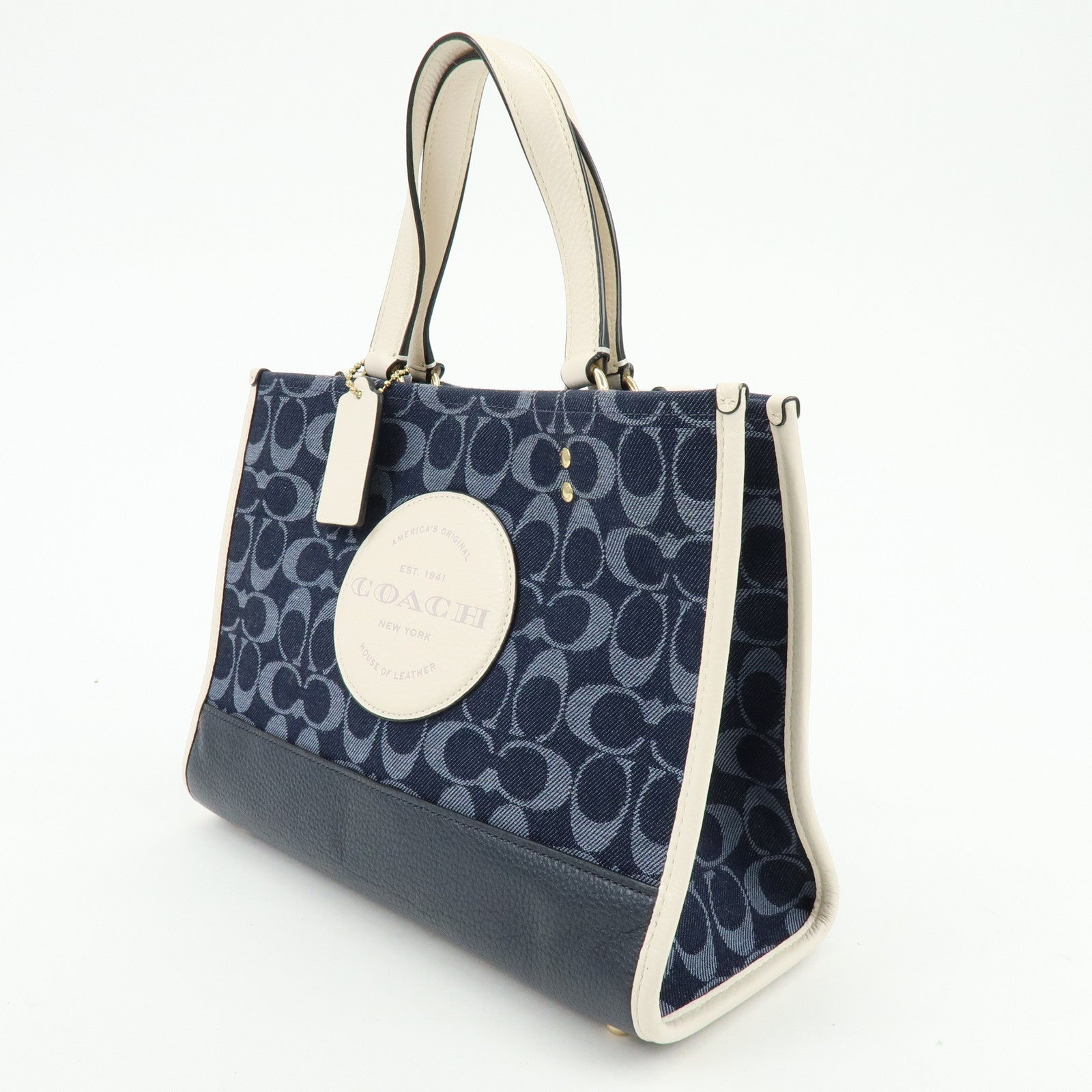 COACH Dempsey Signature Denim Leather 2Way Shoulder Hand Bag Navy