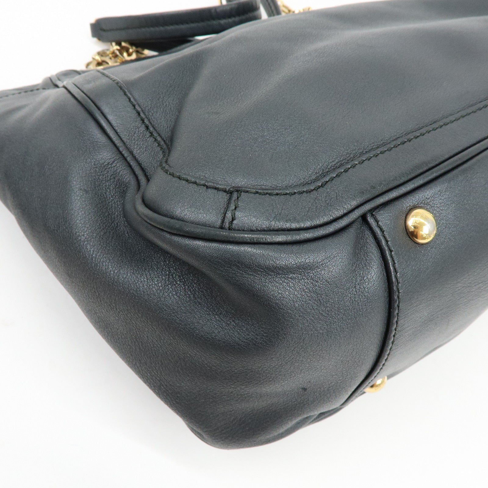 Ferragamo Gancini Leather Chain Tote Bag Shoulder Bag Black