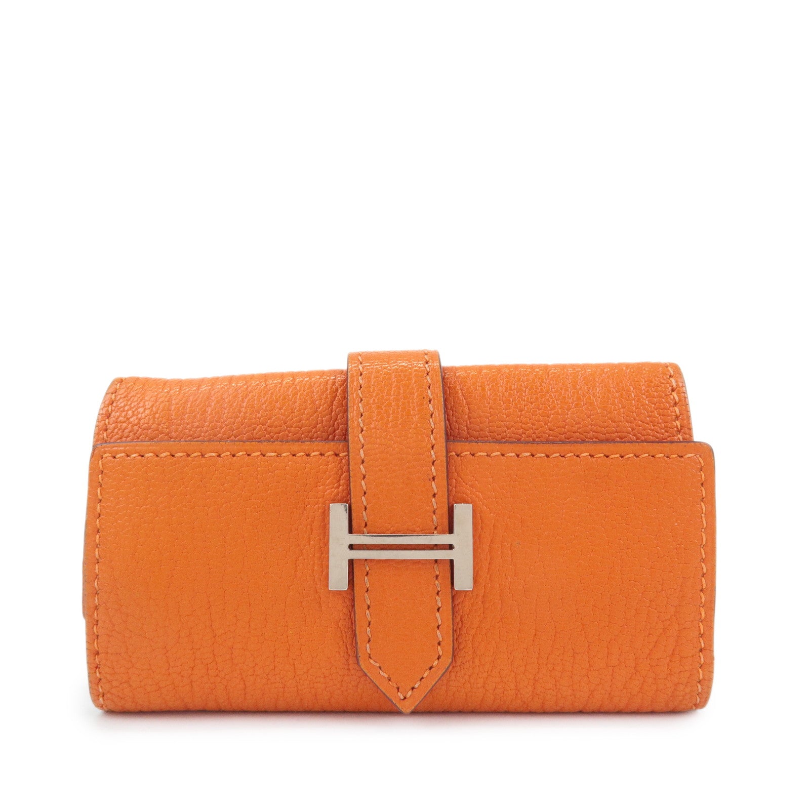 HERMES Shable Bean Leather 4 Rings Key Case I Stamped Orange