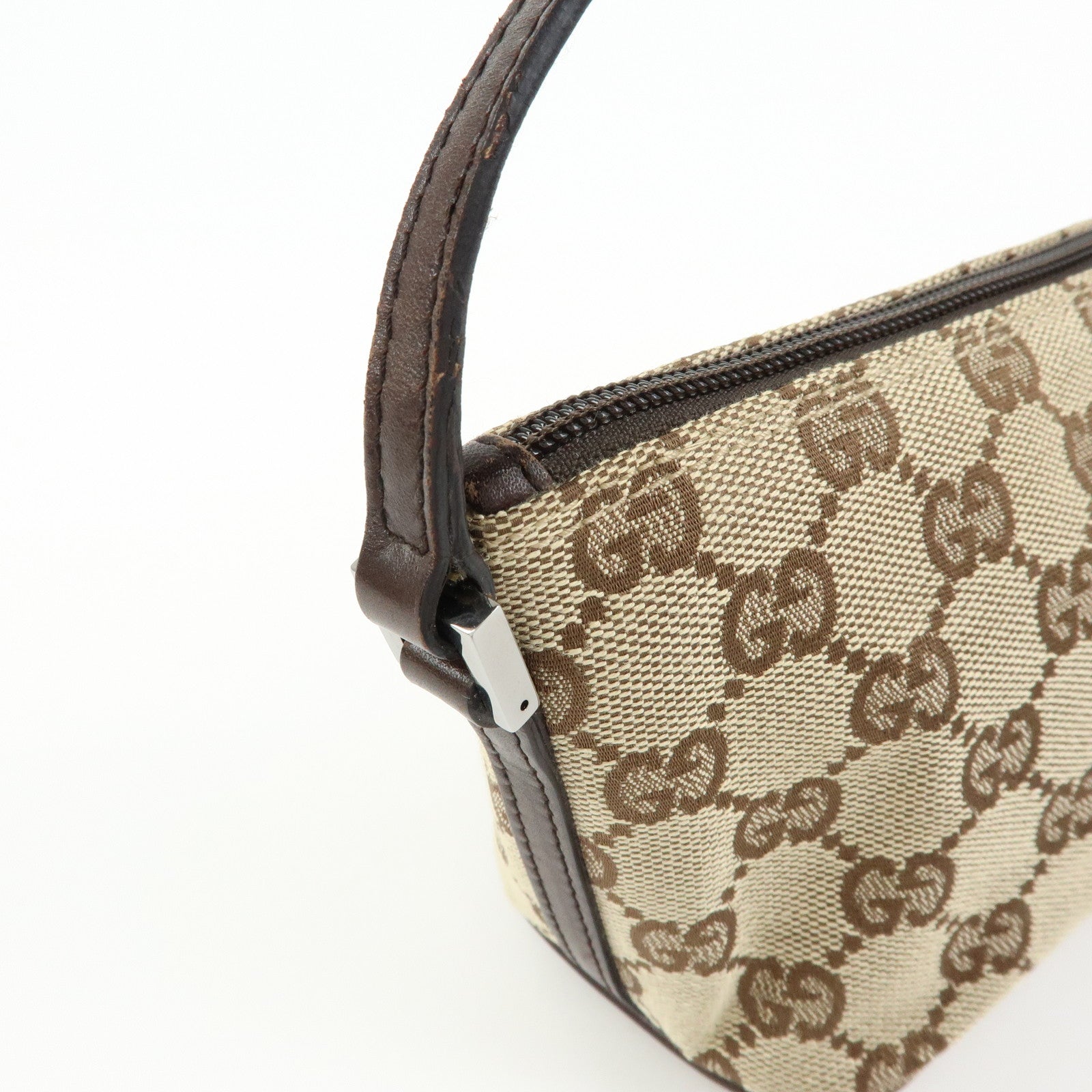 GUCCI Boat Bag GG Canvas Leather Hand Bag Beige Brown 07198