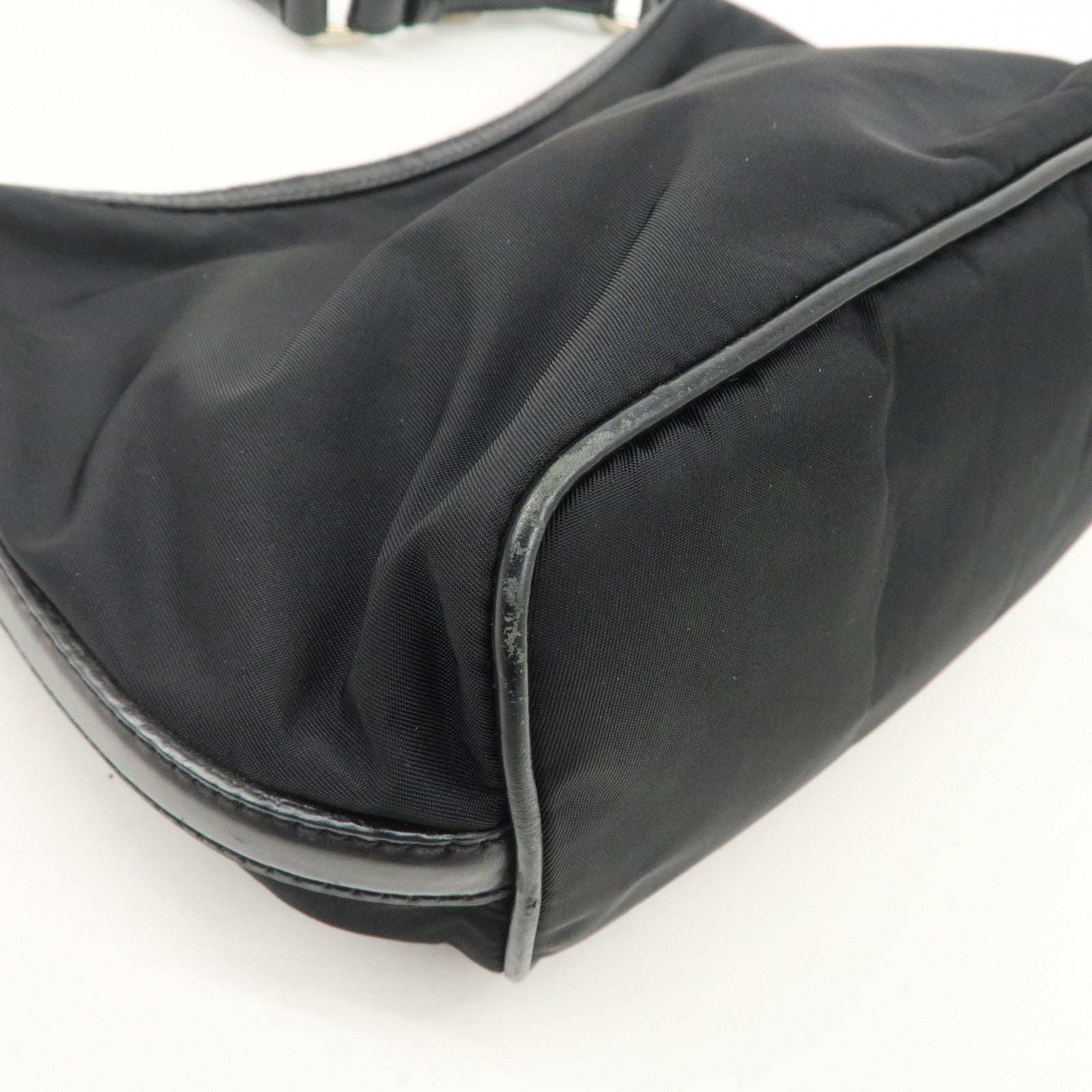 PRADA Triangle Logo Nylon Leather Shoulder Bag Hand Bag Black BR3121 Used