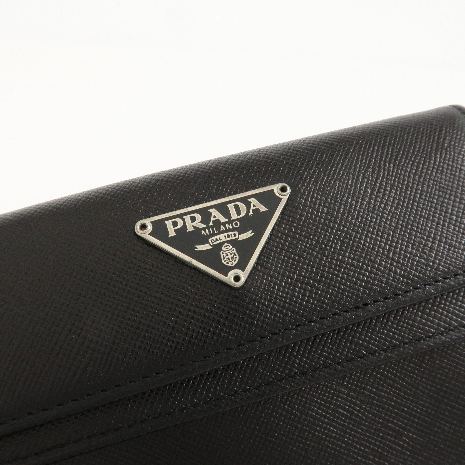PRADA Triangle Logo Saffiano Leather Compact Wallet Black M53X