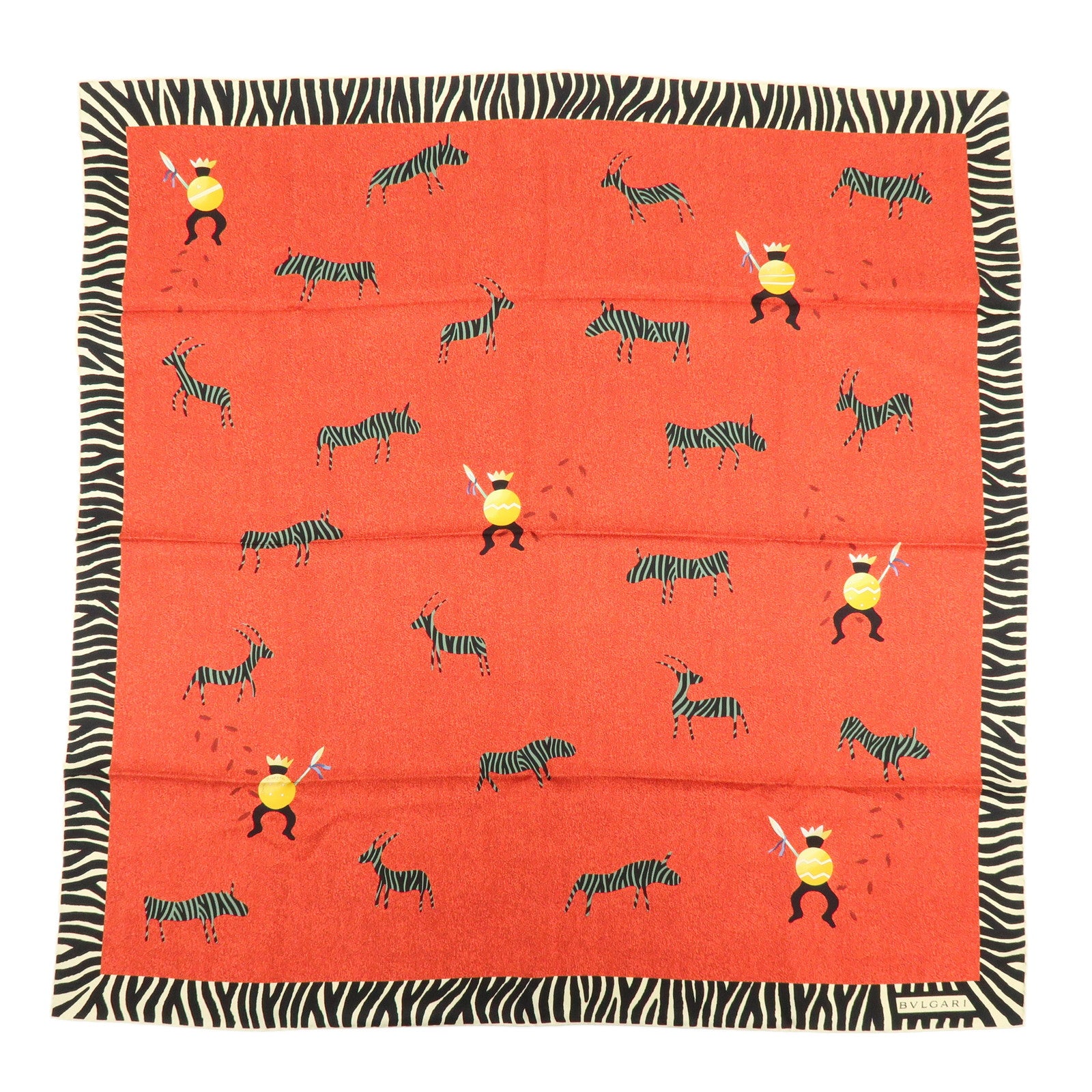 BVLGARI Silk 100% Scarf Zebra Print Red Black