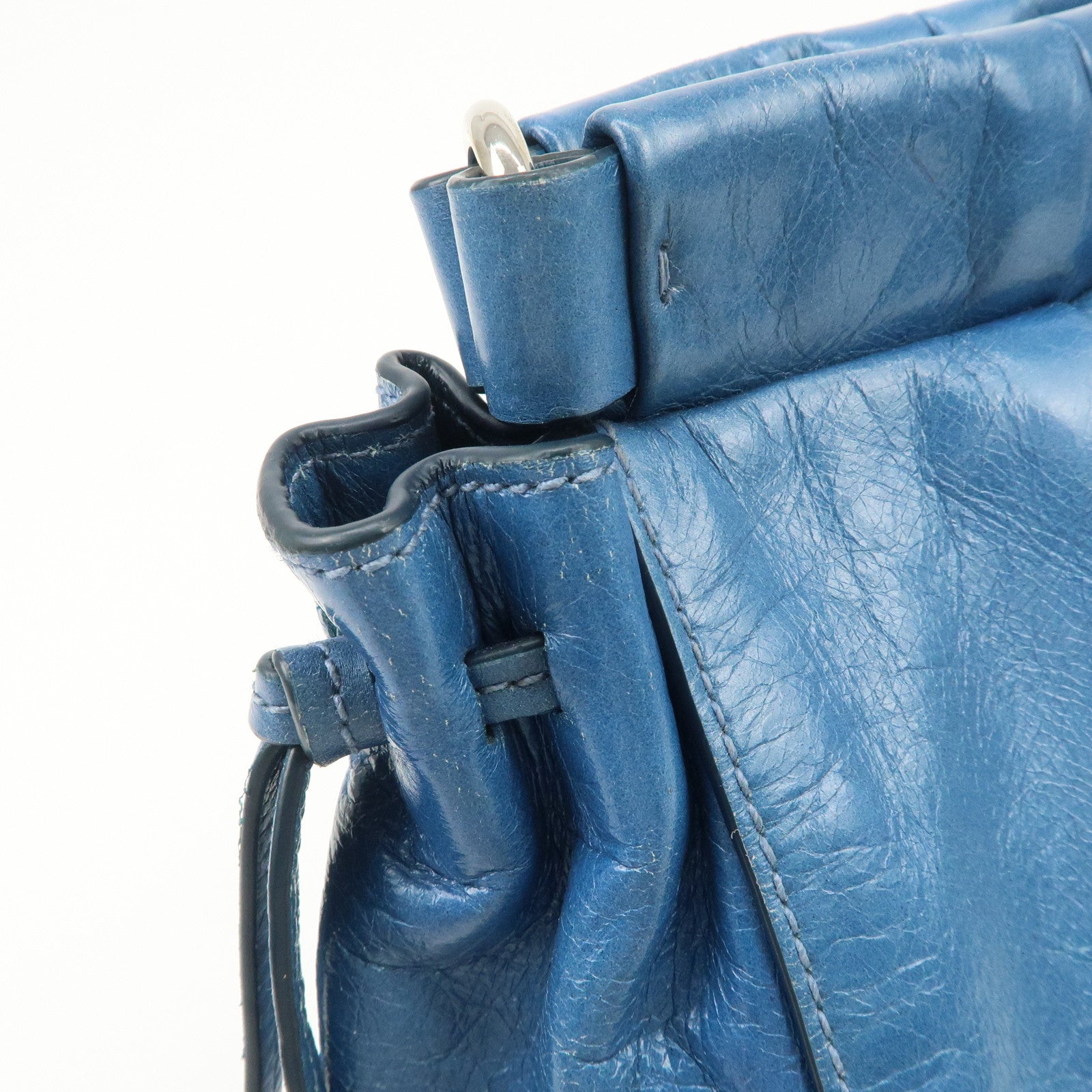 MIU MIU Leather 2Way Bag Shoulder Bag Hand Bag Blue RT0383