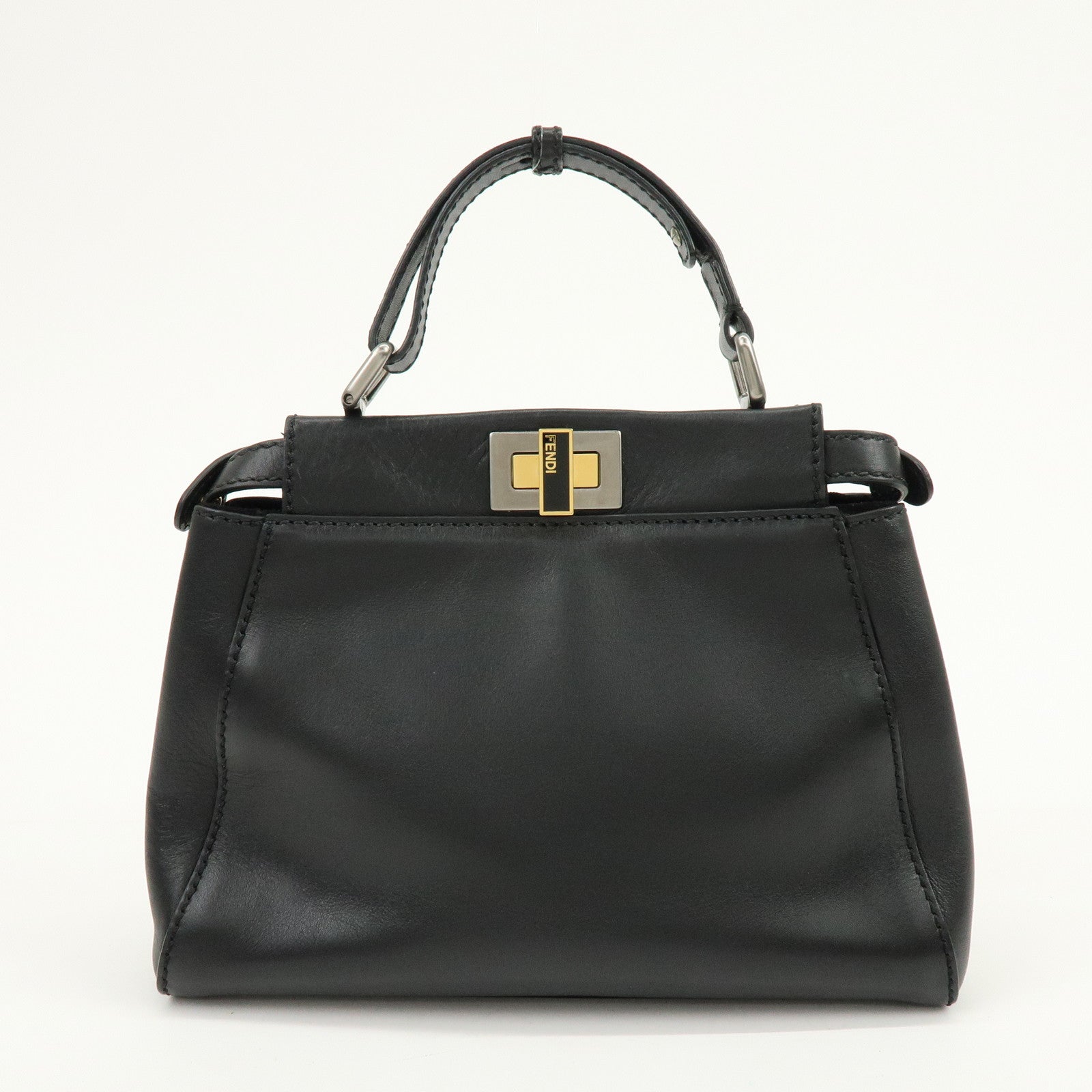 FENDI Peekaboo Leather 2Way Bag Hand Bag Shoulder Bag Black 8BN227