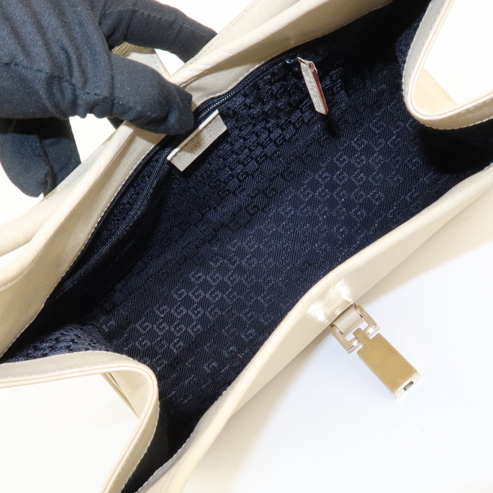 GUCCI Jackie Leather Shoulder Bag Hand Bag Light Beige 002 1067 Used