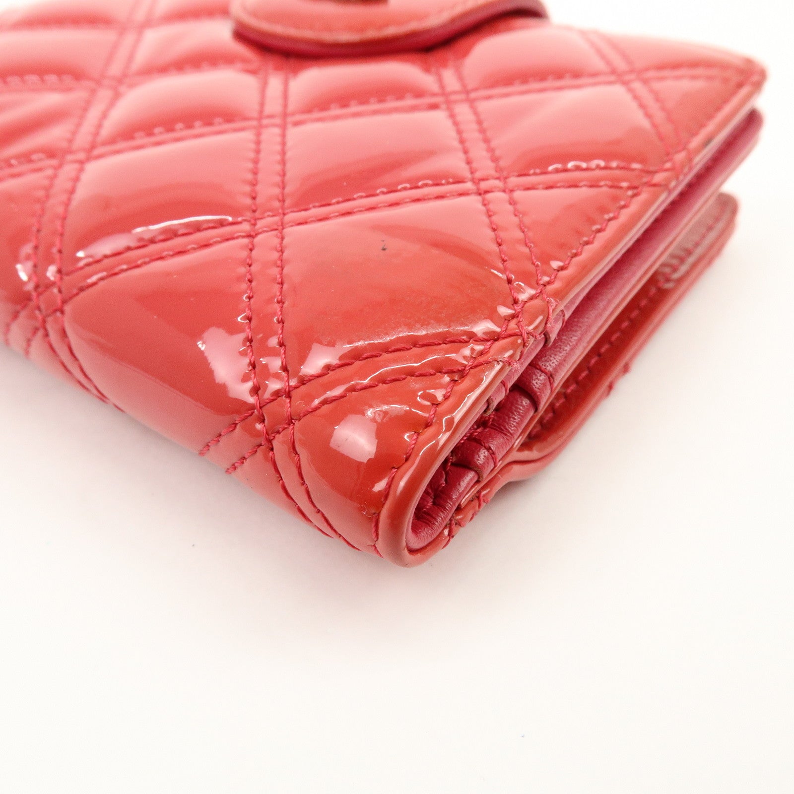 CHANEL COCO Mark Bicolore Patent Leather Compact Wallet Red
