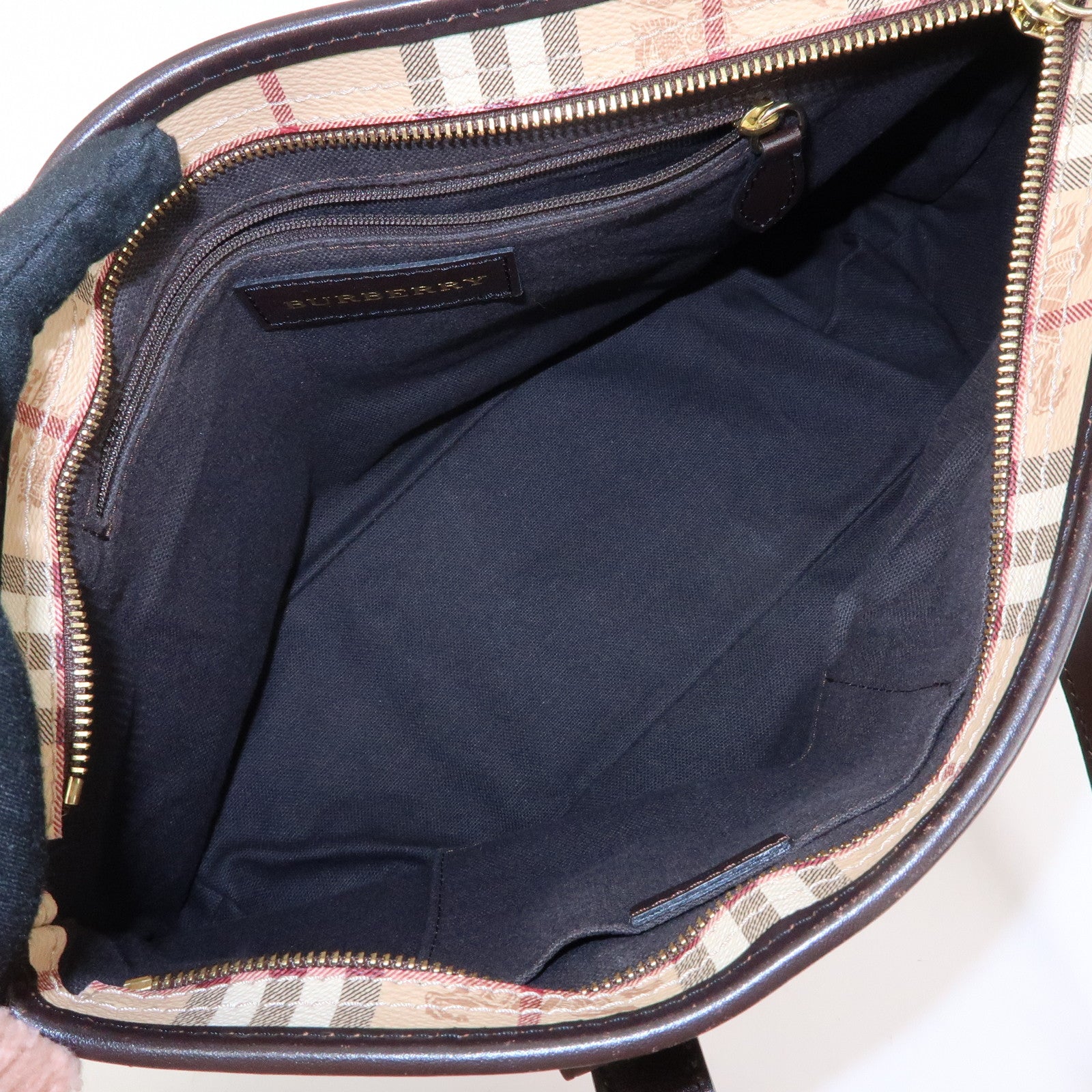 BURBERRY PVC Leather Nova Plaid Tote Bag Shoulder Bag Beige Brown