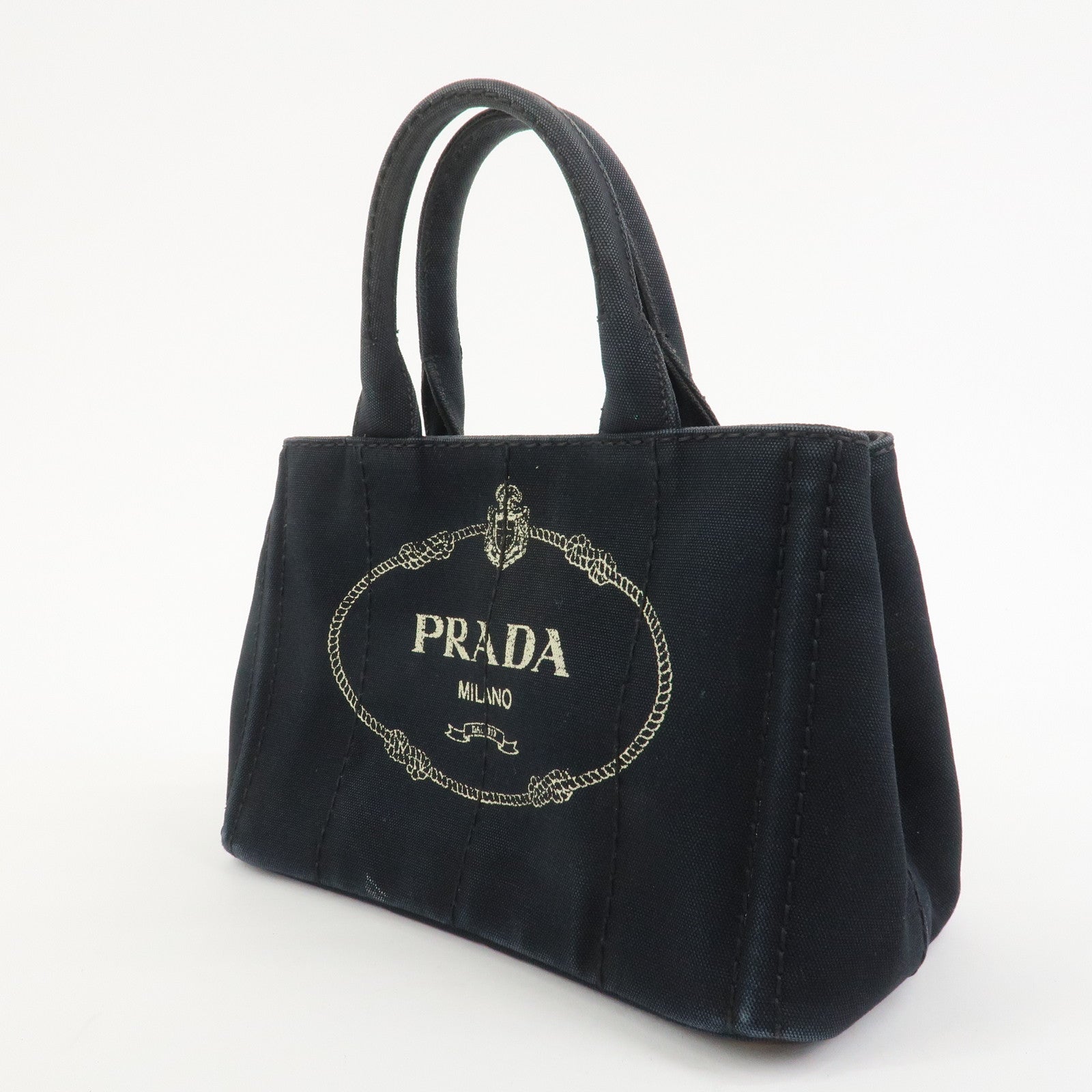 PRADA Canapa Mini Triangle Logo Canvas 2Way Hand Bag Black 1BG439
