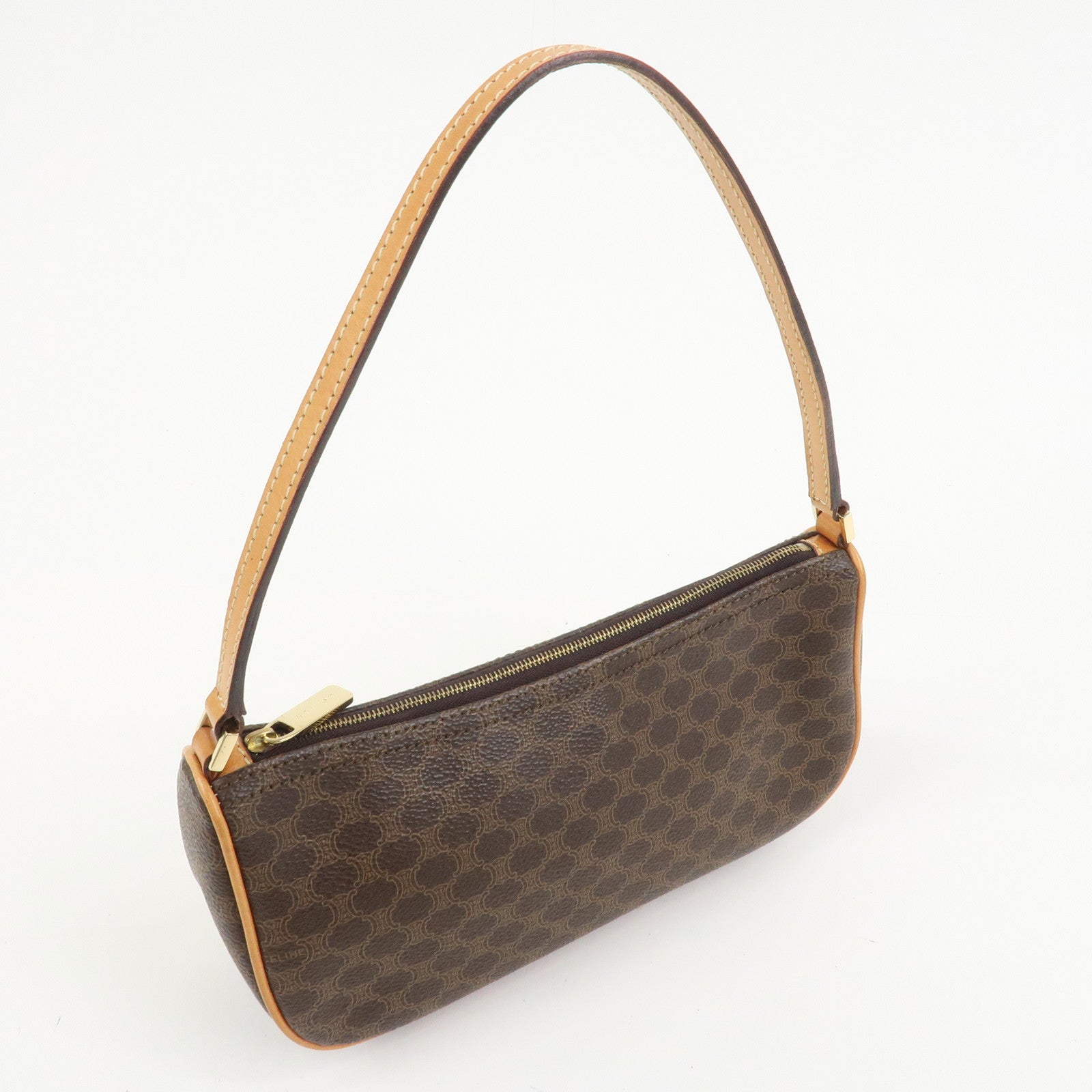 CELINE Macadam Logo PVC Leather Shoulder Bag Hand Bag Brown