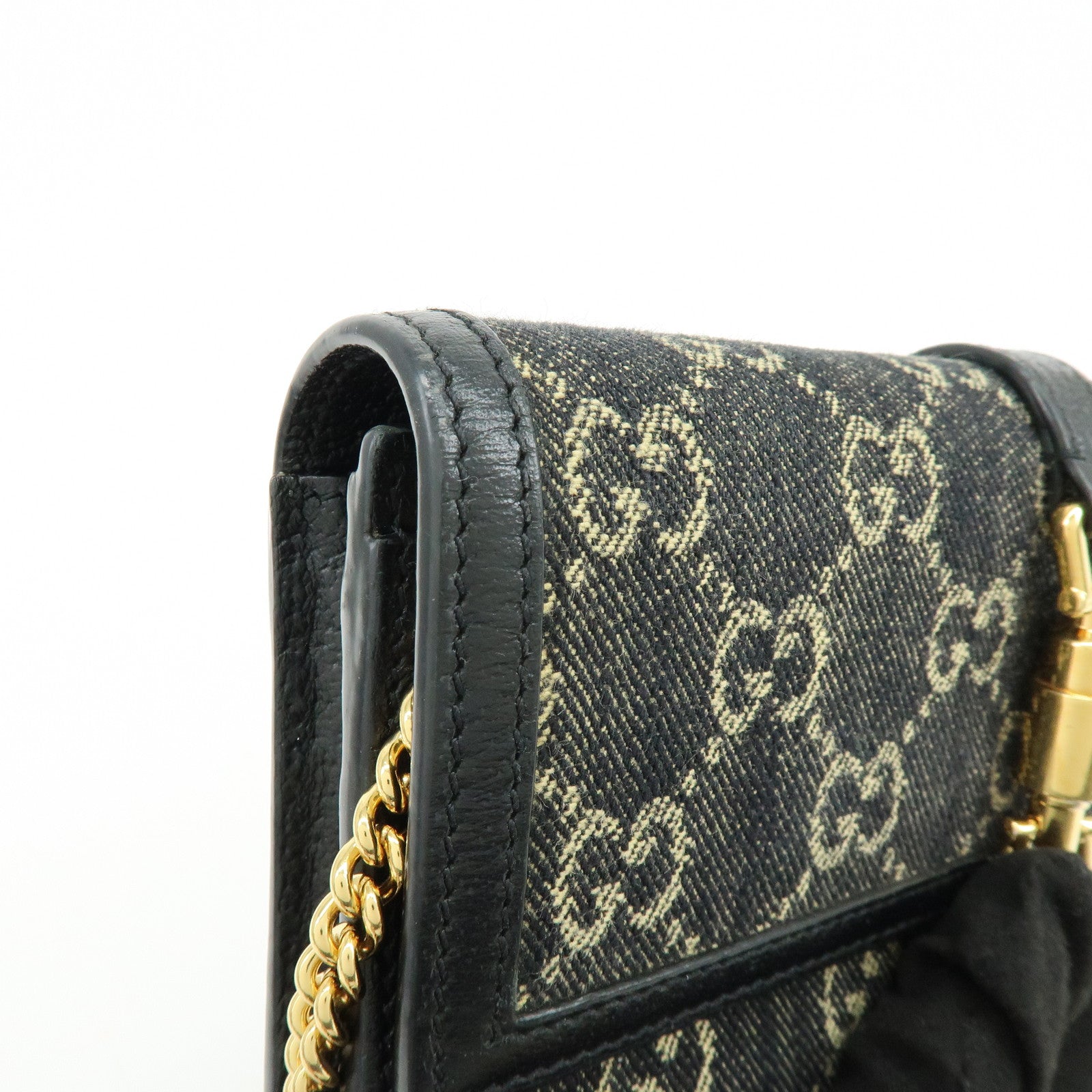 GUCCI Jackie 1961 GG Denim Calf Leather Chain Wallet 652681.0416