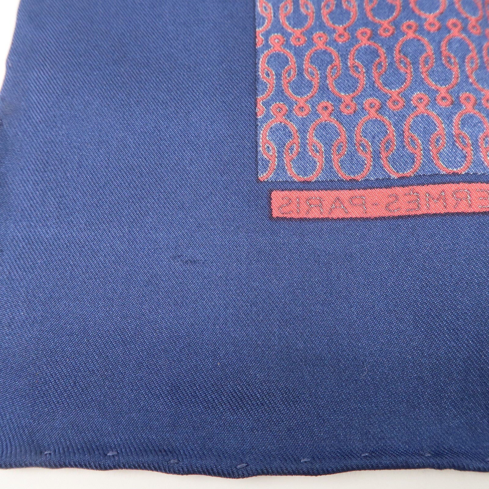 HERMES Petit Carre Silk 100% Mini Scarf Navy Red