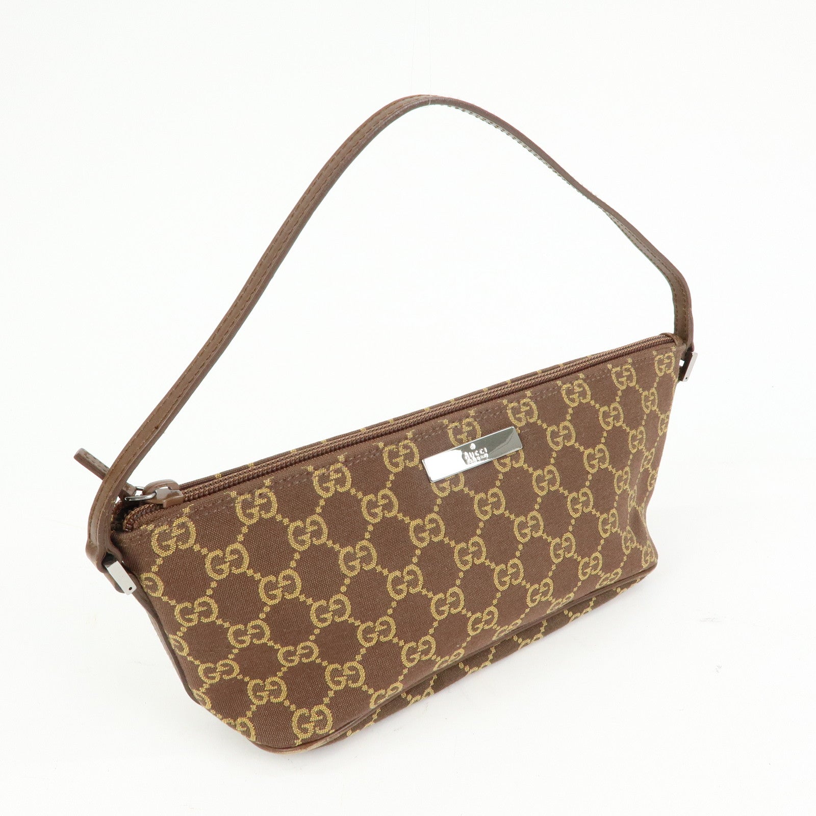 GUCCI Boat Bag GG Canvas Accessory Pouch Hand Bag Brown 039.1103