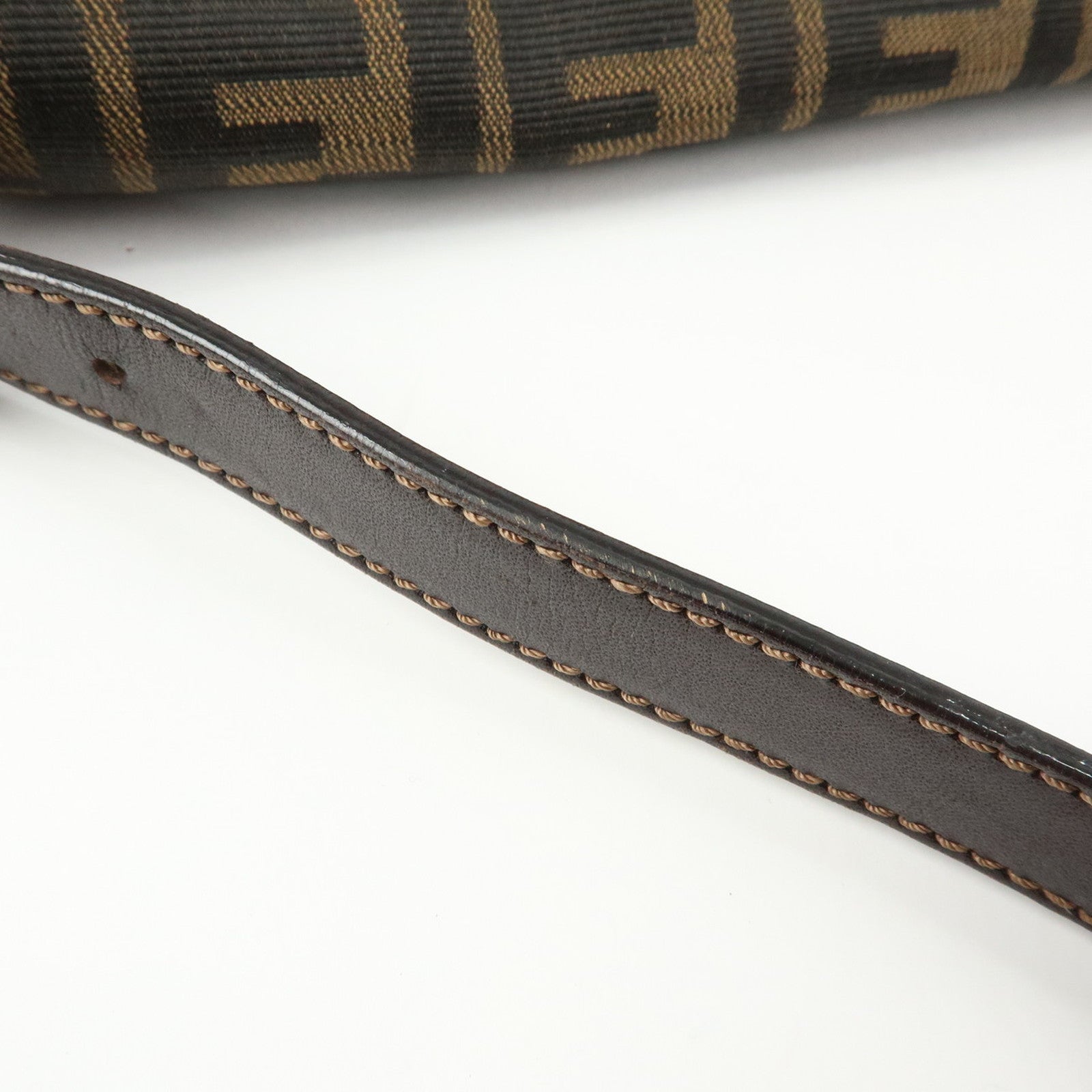 FENDI Mamma Baguette Zucca Canvas Leather Shoulder Bag Brown 26325