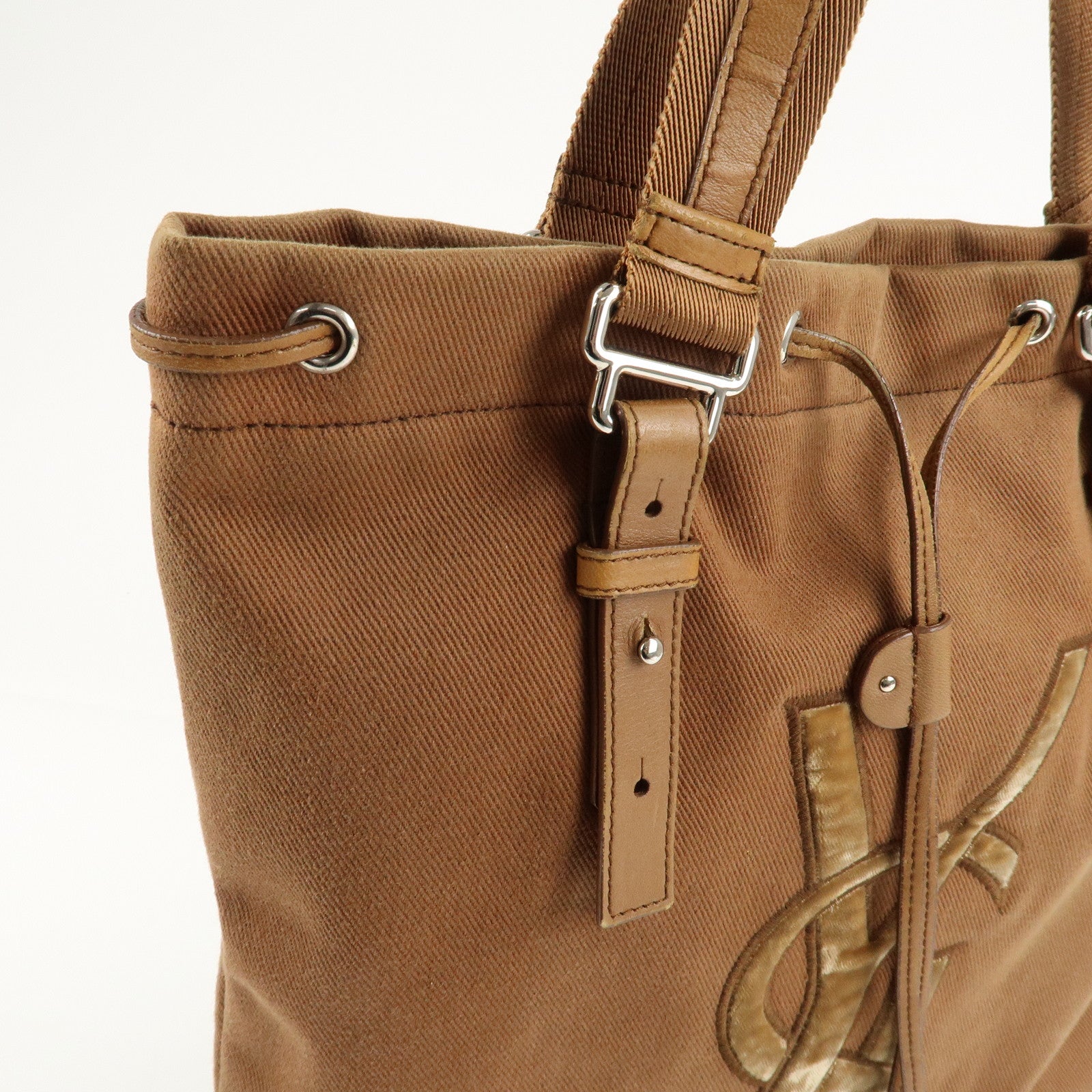 Saint Laurent Velour Canvas Leather Kahara Tote bag Shoulder Bag Brown Used