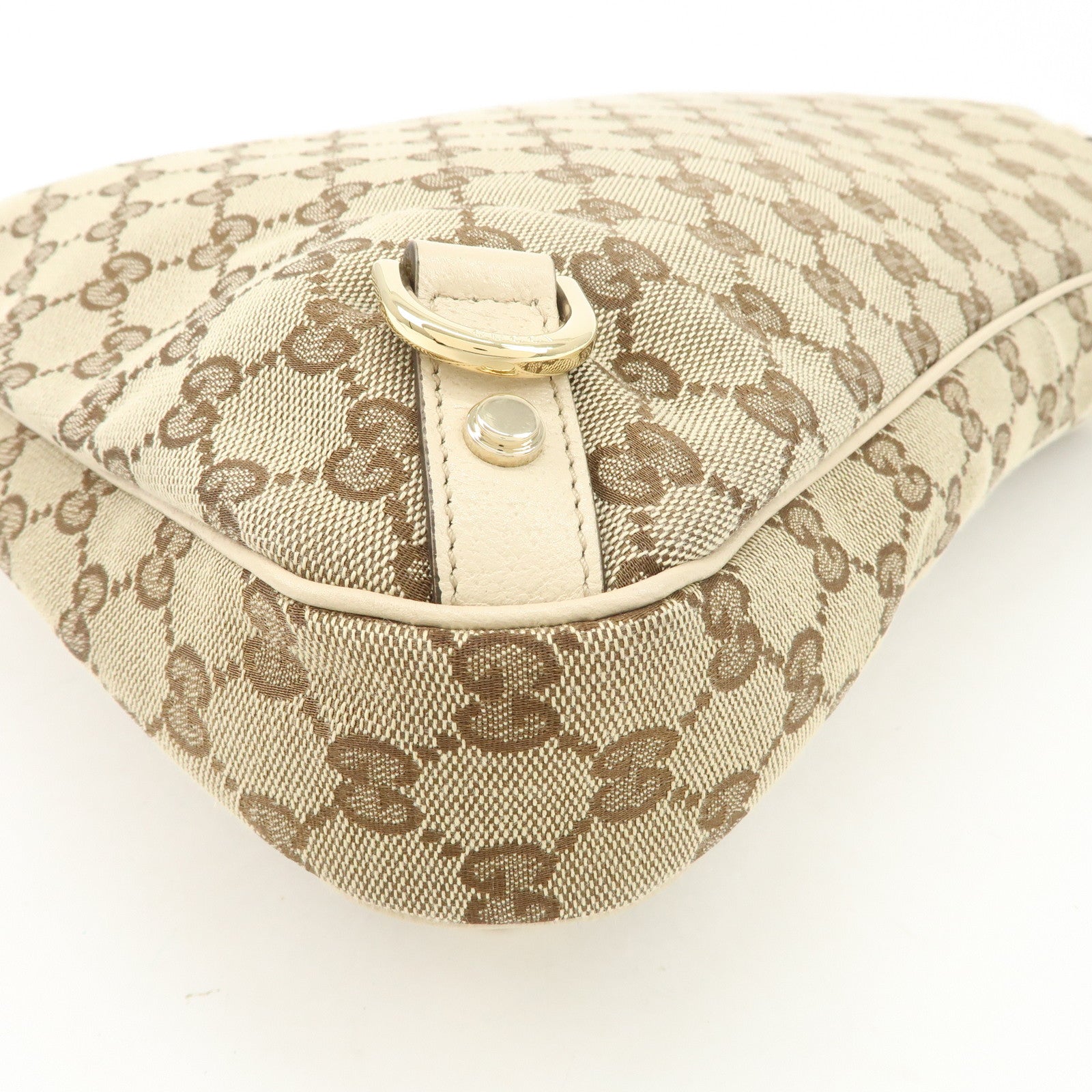 GUCCI Abbey Leather GG Canvas Shoulder Bag Beige Ivory 130737