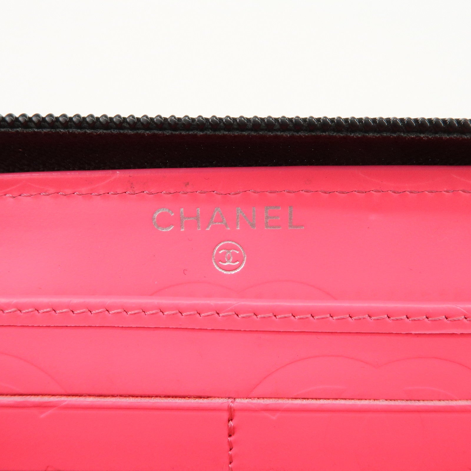 CHANEL Cambon Line Lamb Skin Round Zippy Long Wallet Black A50078 Used