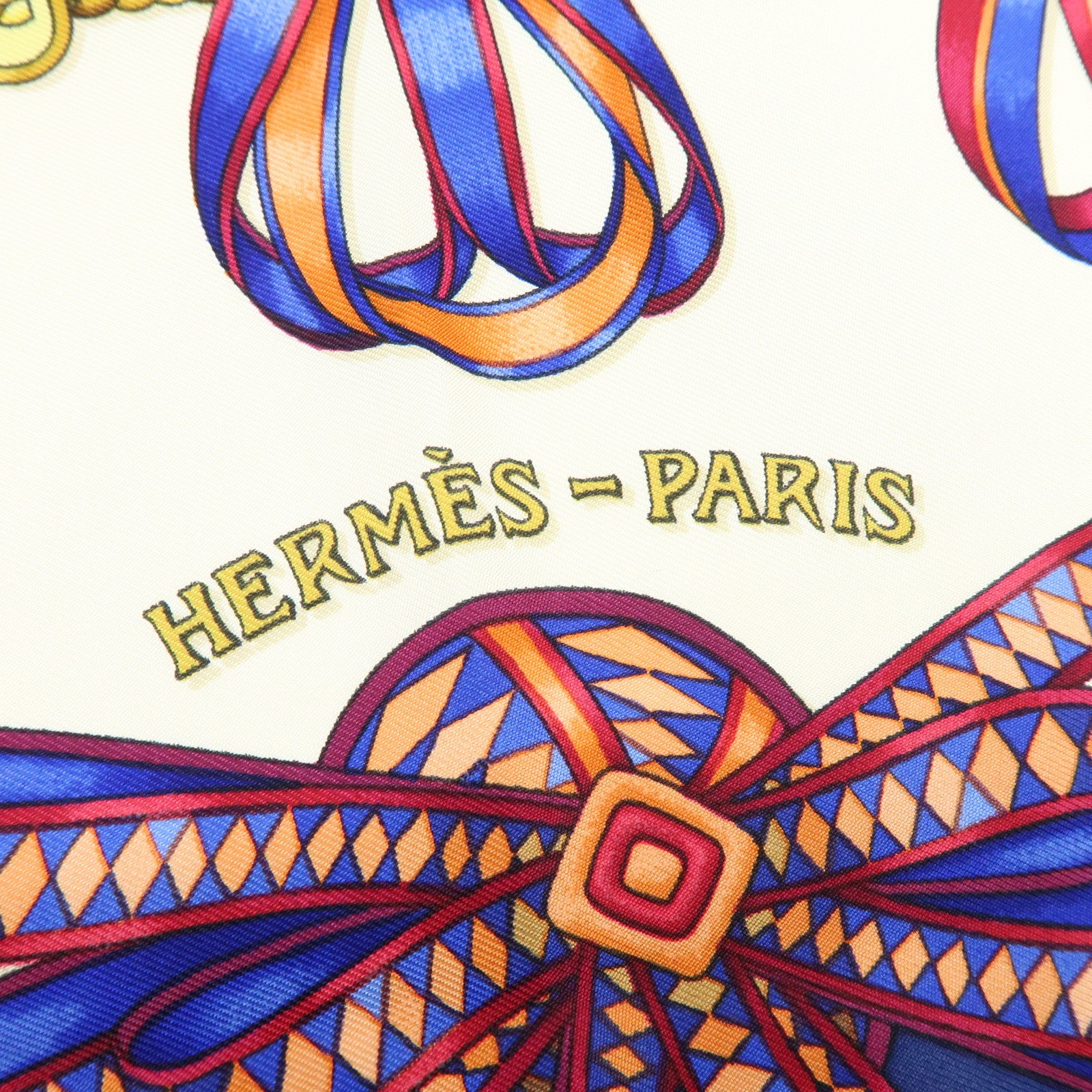 HERMES Carre 90 Silk 100% LES RUBANS DU CHEVAL Scarf Blue White