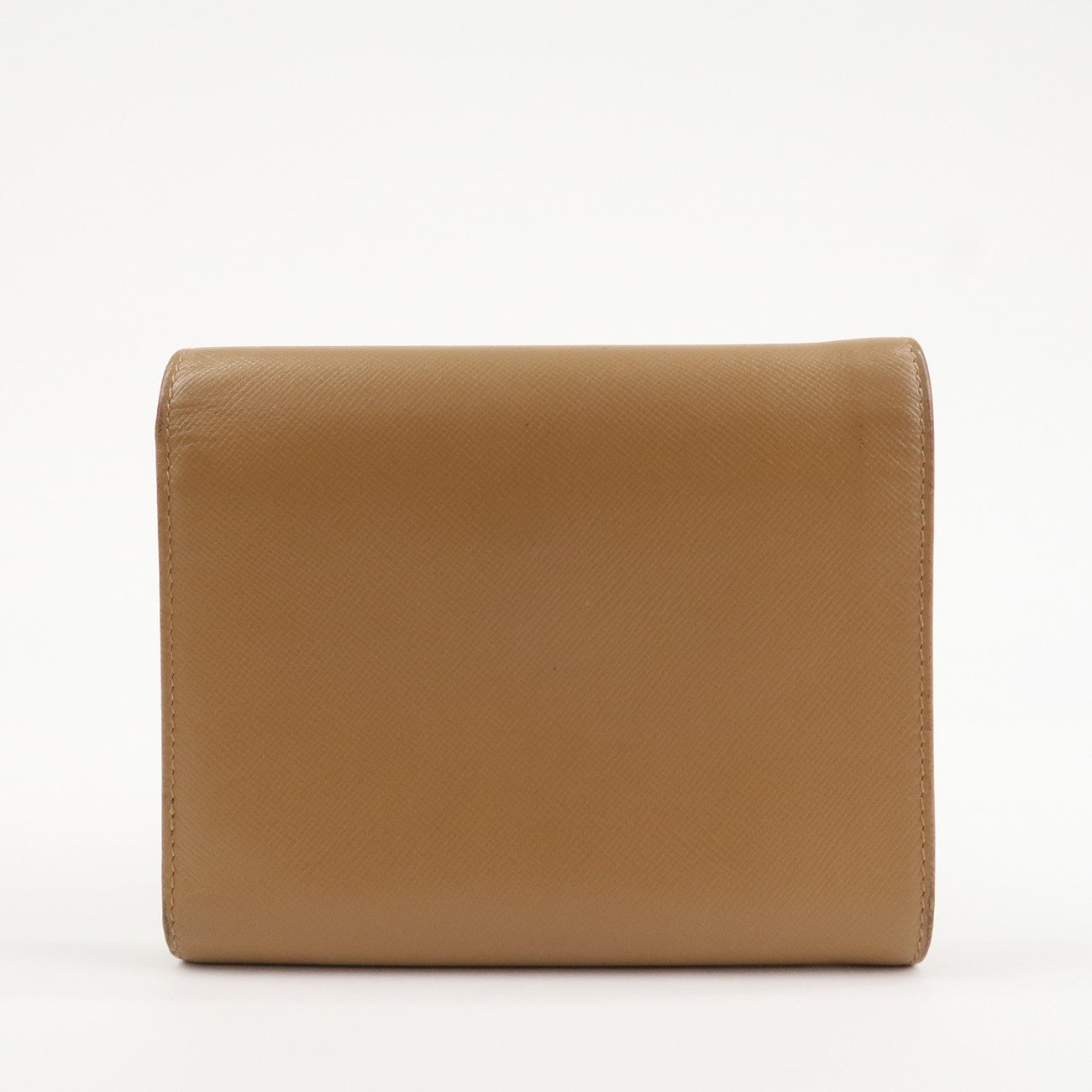 PRADA Triangle Logo Saffiano Leather Trifold Wallet Brown Used