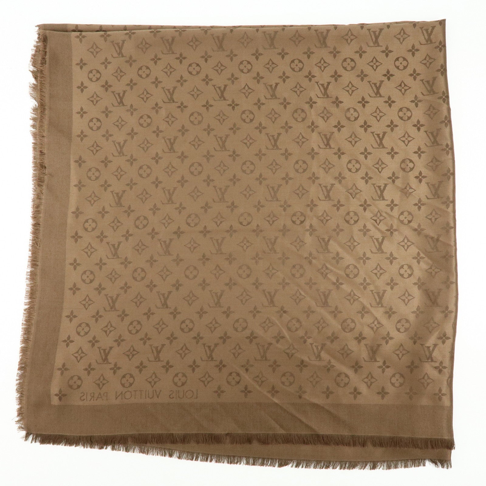Louis Vuitton Monogram Shine Silk Wool Scarf Brown M77357