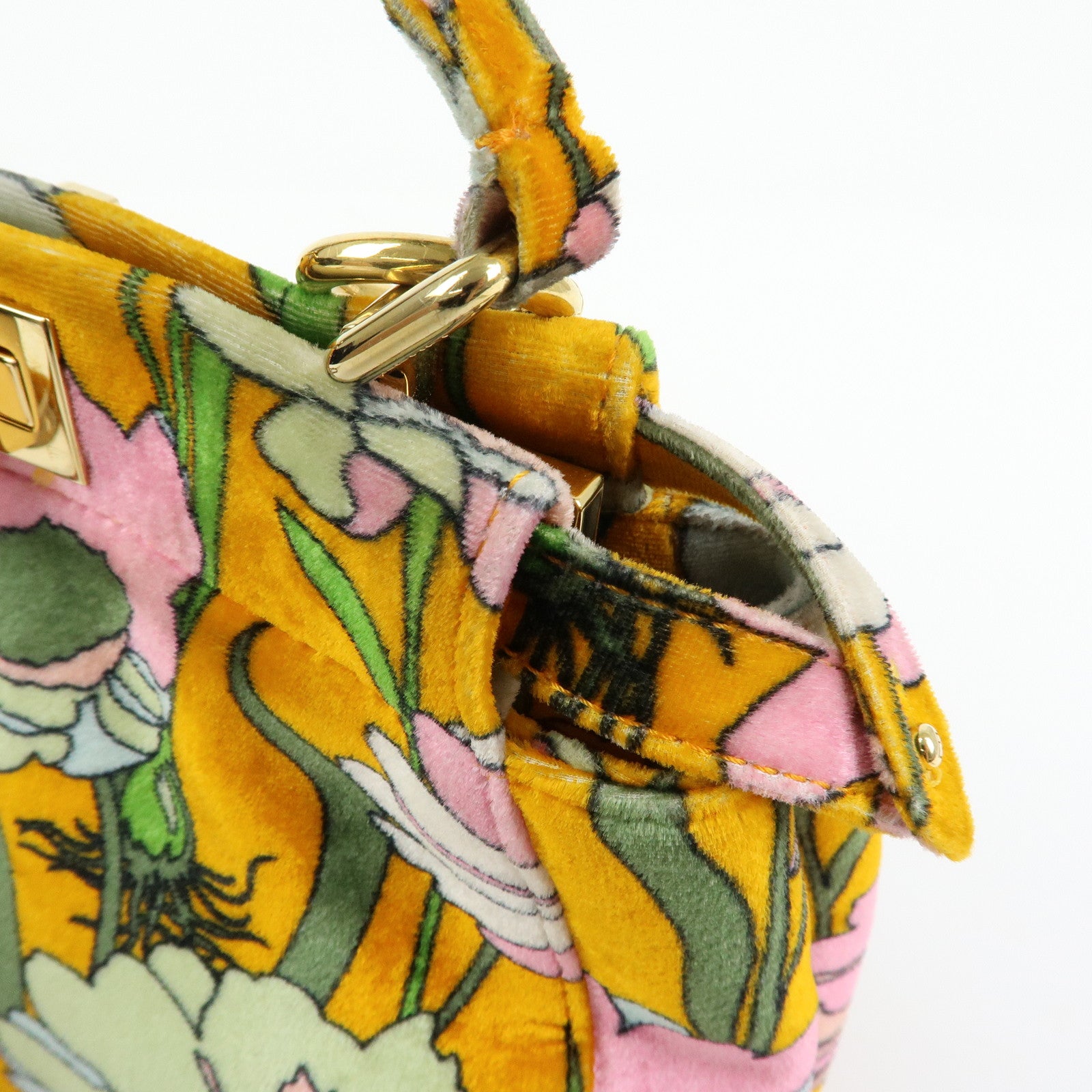 FENDI Peekaboo Mini Velour 2Way Hand Bag Flower Motif Orange 8BN244