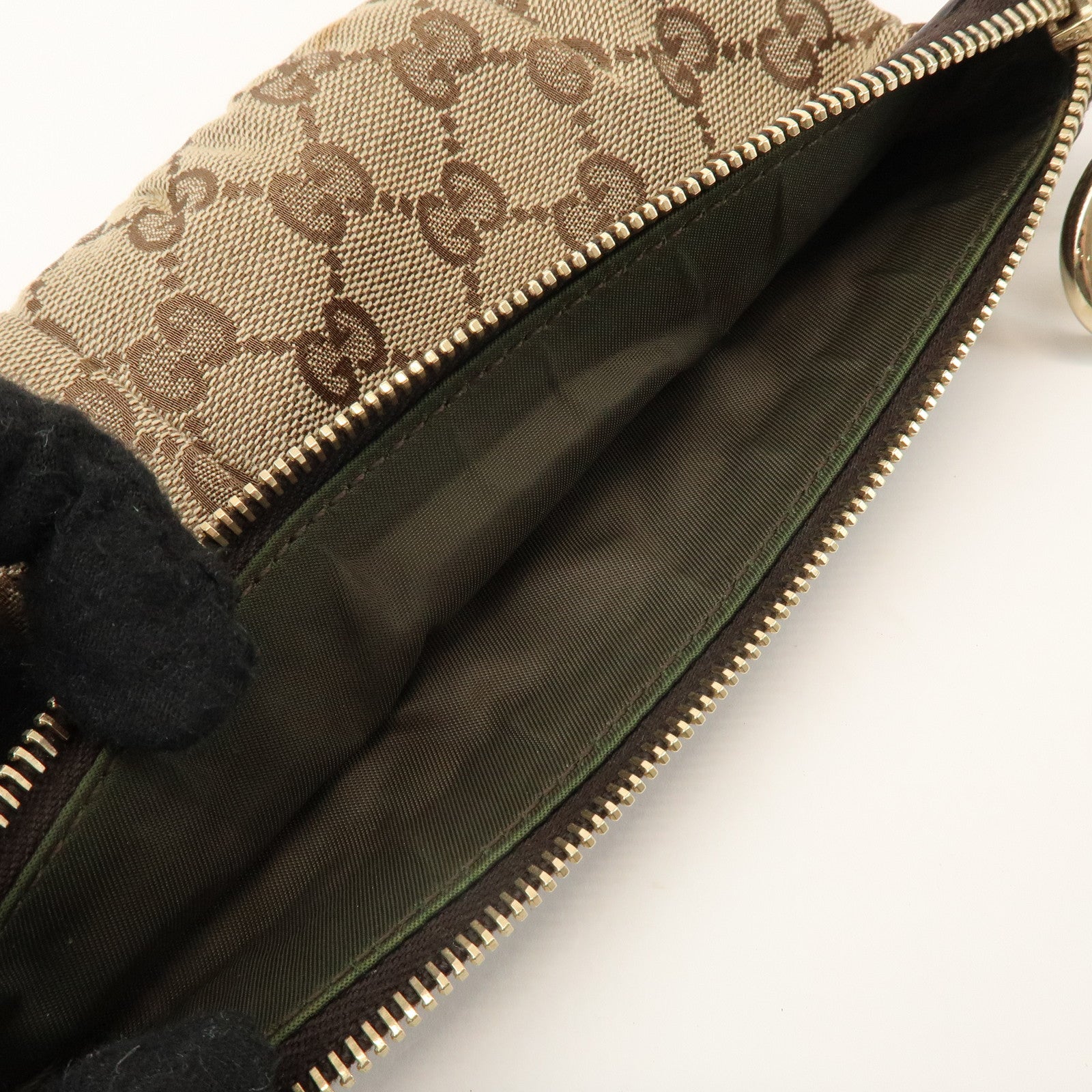 GUCCI Interlocking G GG Canvas Leather Pouch Wristlet Bag 212203