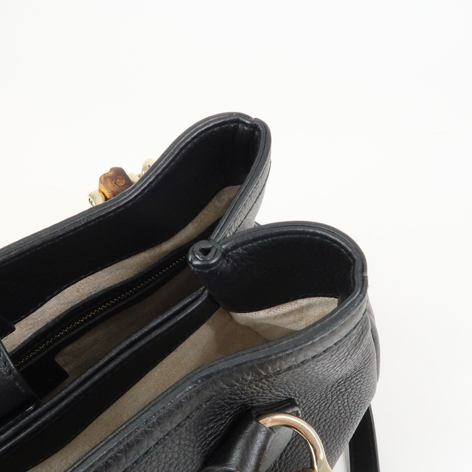 GUCCI Bamboo Logo Leather 2Way Shoulder Bag Hand Bag Black 308360