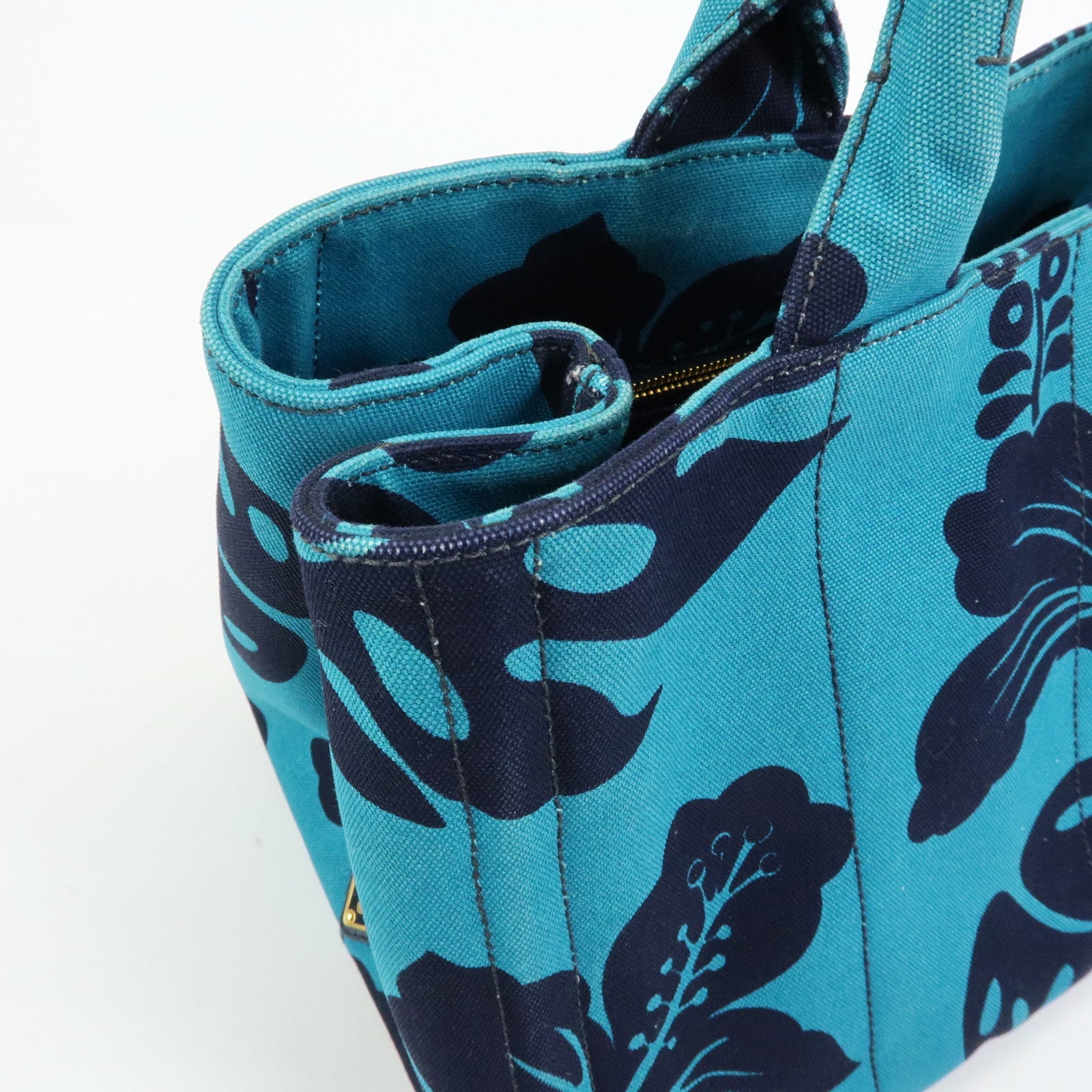 PRADA Triangle Logo Canapa Canvas 2Way Hand Bag Leaves B2642B