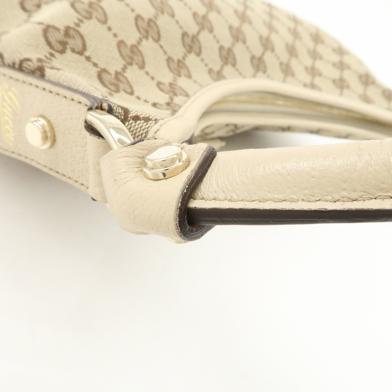 GUCCI Abbey Leather GG Canvas Shoulder Bag Beige Ivory 130737