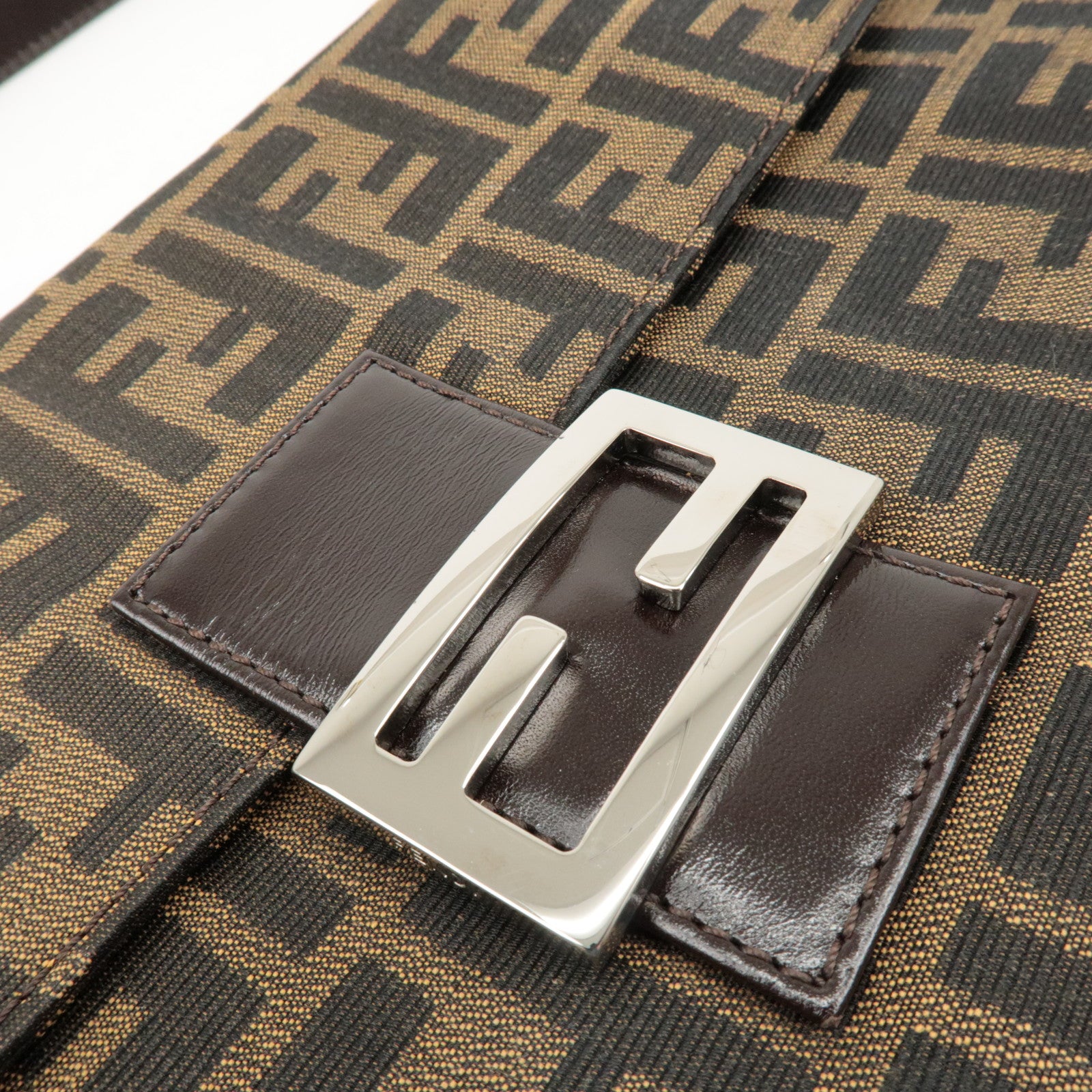 FENDI Zucca Canvas Leather Shoulder Bag Brown Black 0916322 Used