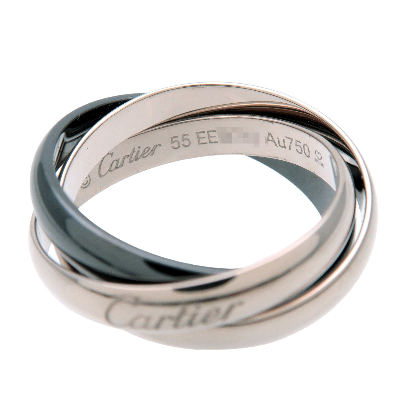 Cartier Trinity Ring Black Ceramic K18 White Gold #55 US7.5 EU55