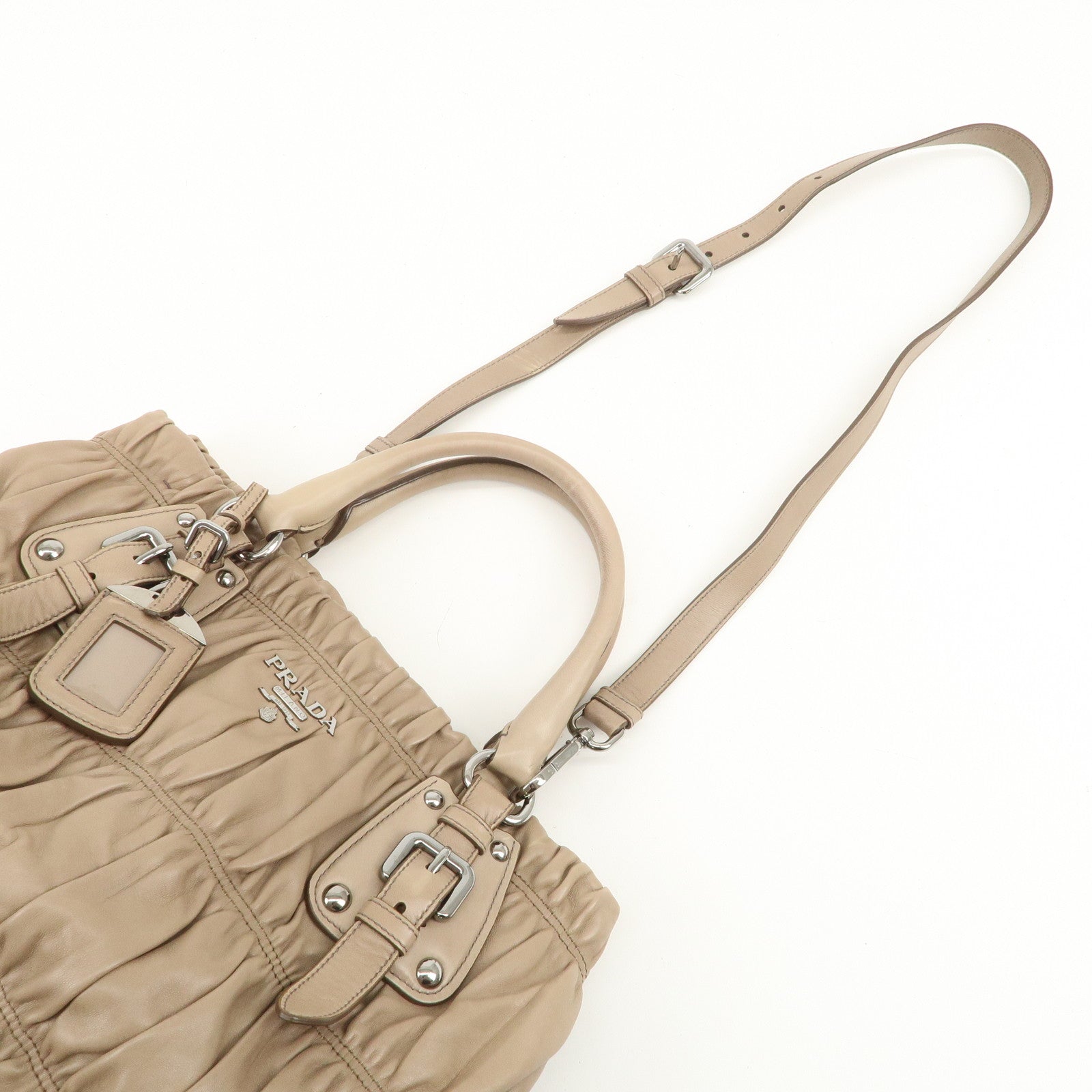 PRADA Logo Leather Gathered 2Way Shoulder Bag Hand Bag BN1789