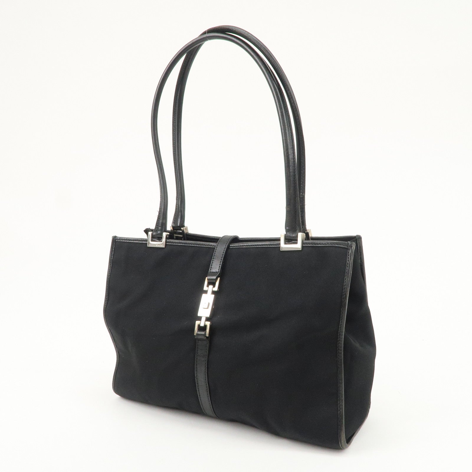 GUCCI Jackie Canvas Leather Tote Bag Shoulder Bag Black 002.1073 Used