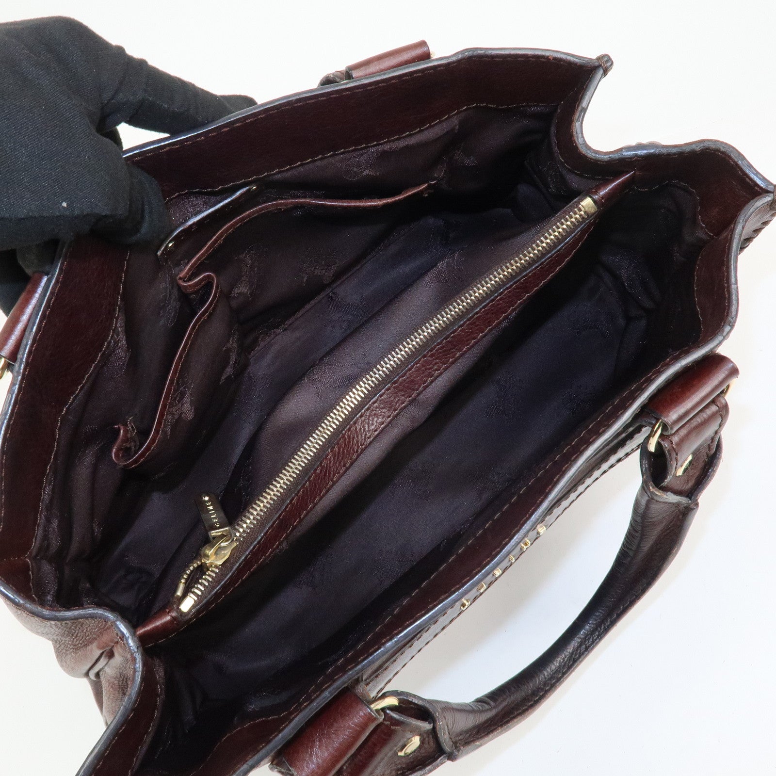 CELINE Logo Leather Boogie Bag Hand Bag Tote Bag Brown