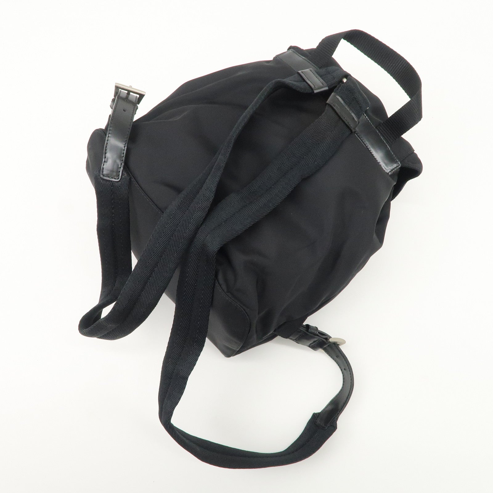 PRADA Triangle Logo Leather Nylon Backpack Black B6677 Used