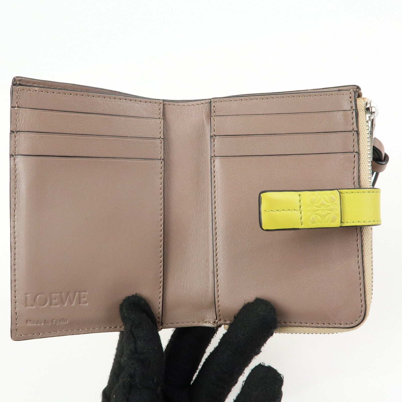 LOEWE Anagram Leather Compact Wallet Beige Yellow