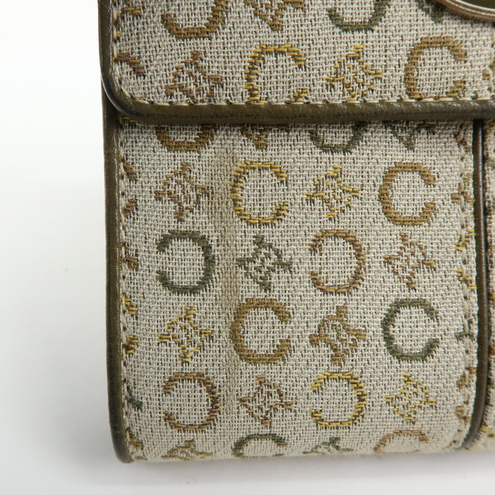 CELINE C Macadam Canvas Leather Compact Wallet Khaki
