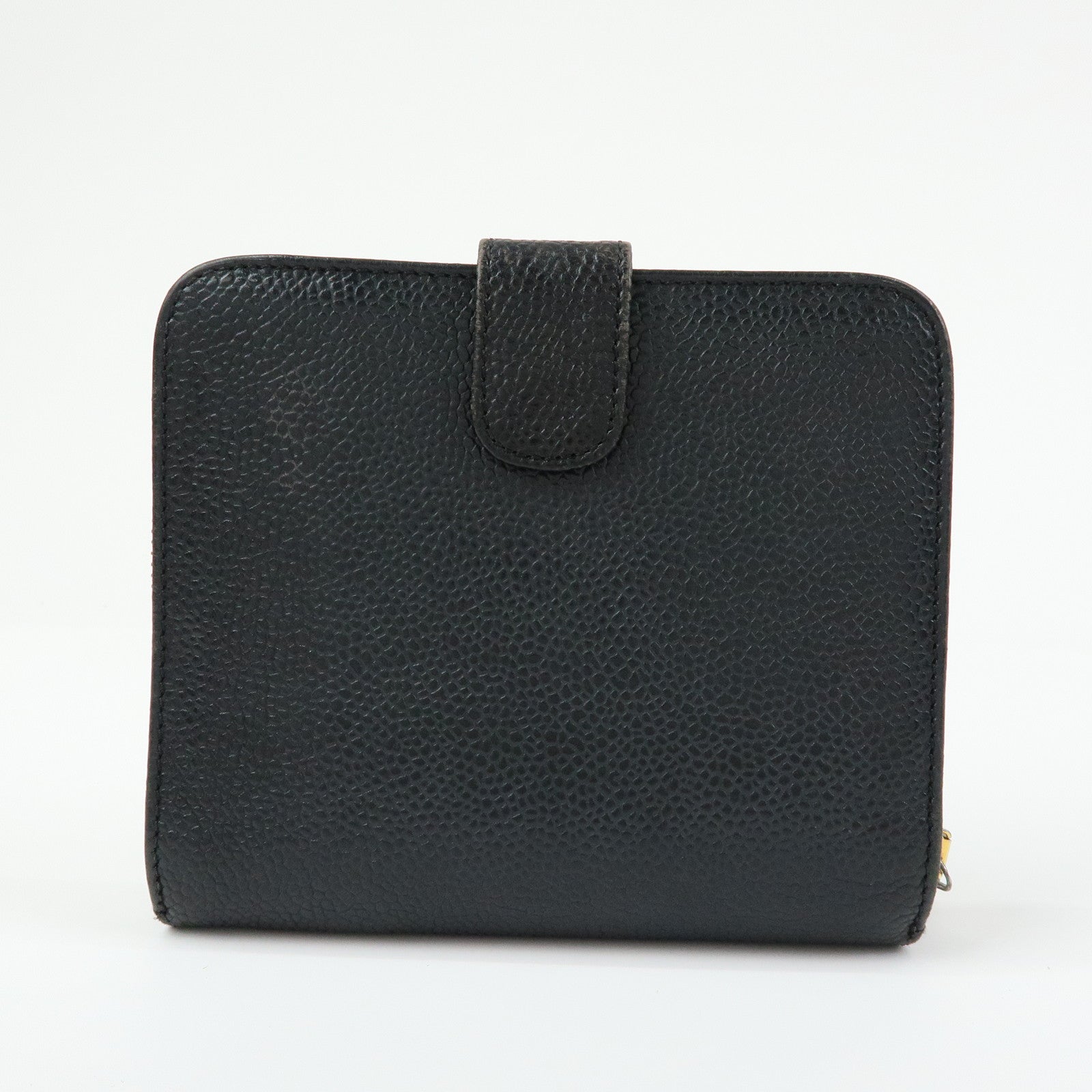 CHANEL COCO Mark Cavairskin Compact Bi-Fold Wallet Black