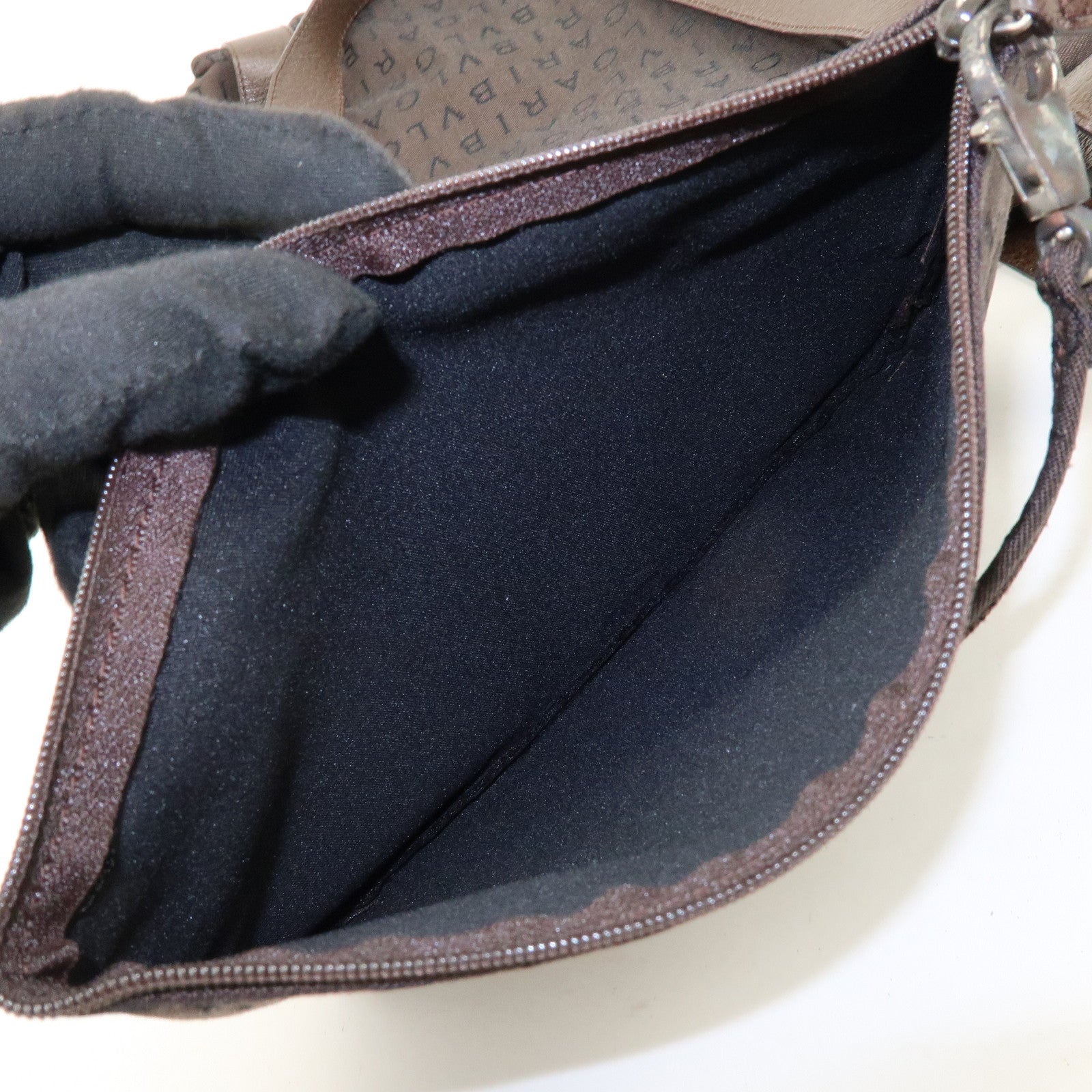 BVLGARI Logomania Canvas Leather Shoulder Bag Tote Bag Brown