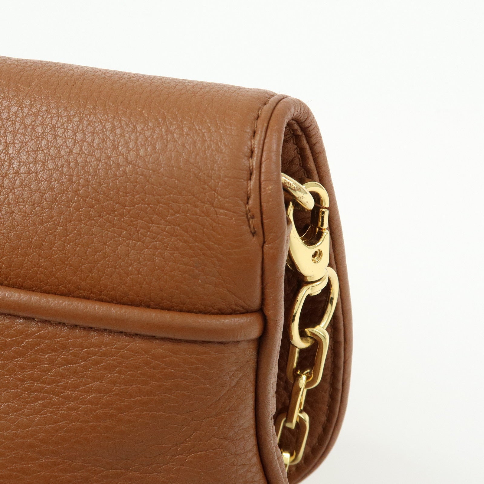 TORY BURCH Leather Flap Shoulder Bag Crossbody Bag Clutch Brown
