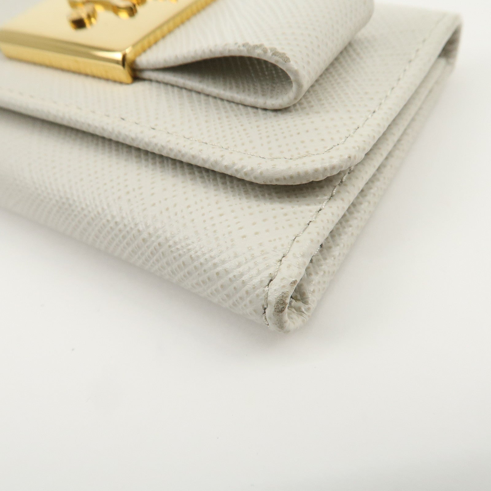 PRADA Ribbon Saffiano Leather Key Case Key Holder White