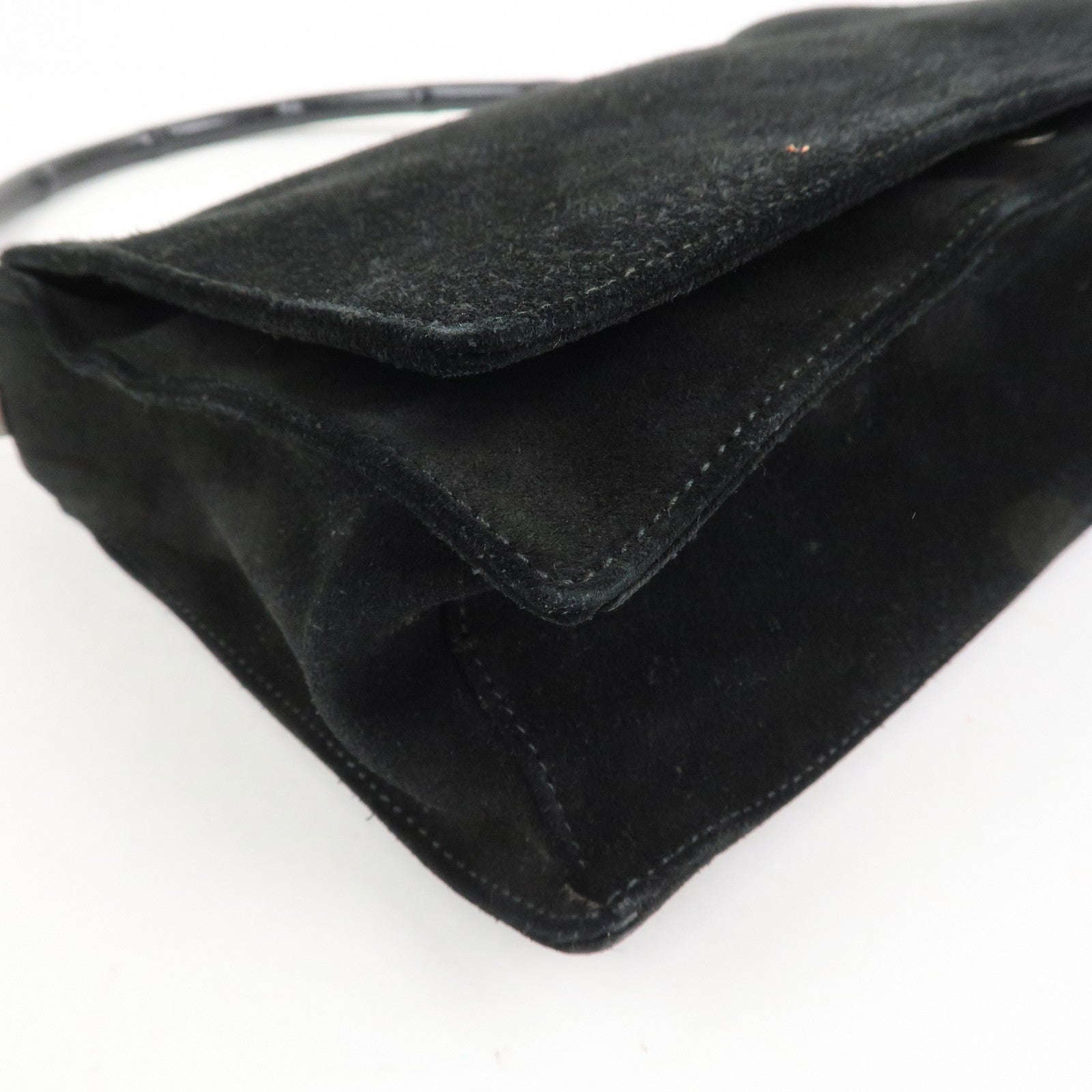GUCCI Bamboo Suede Shoulder Bag Hand Bag Black 001・3239