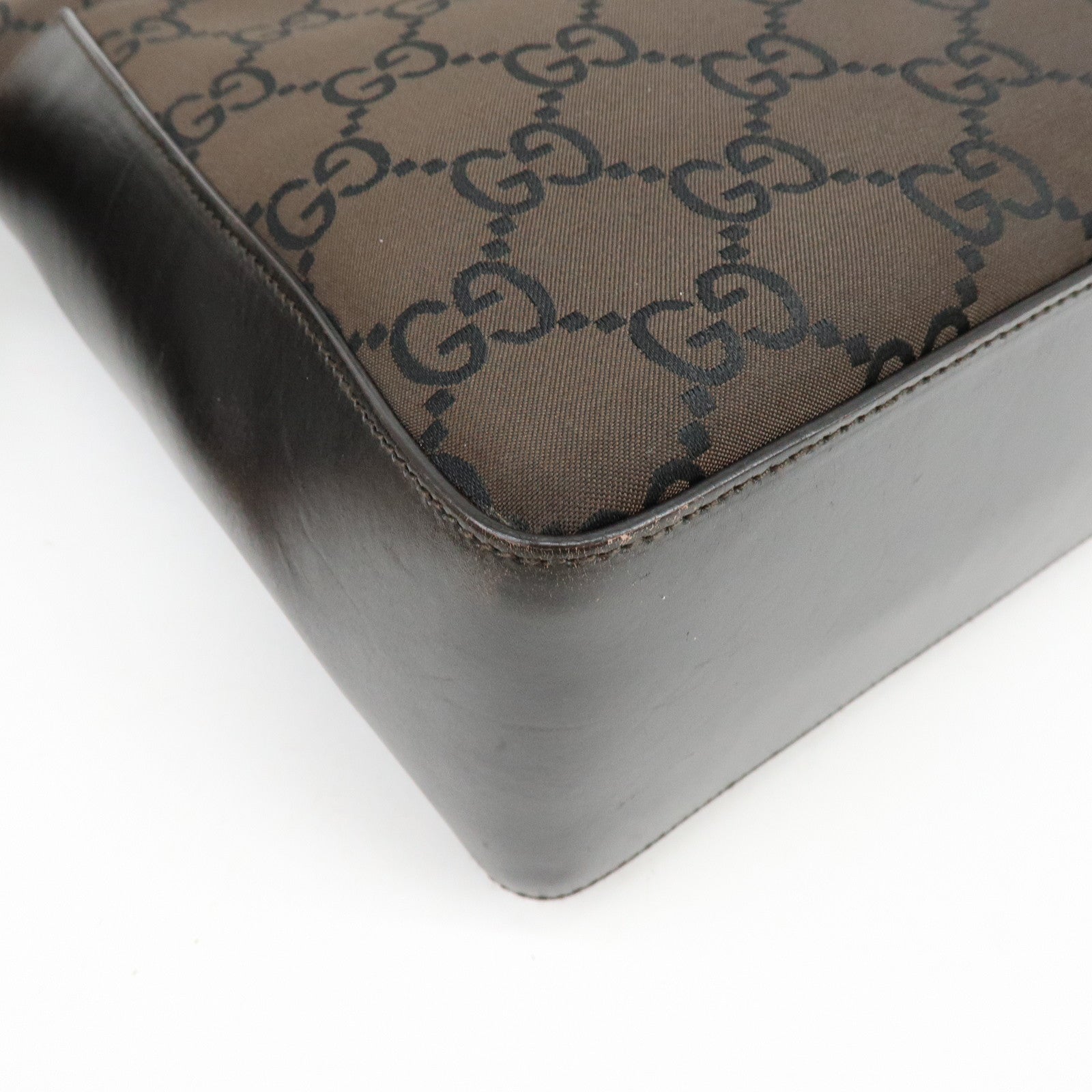 GUCCI GG Nylon Leather Shoulder Bag Hand Bag Brown 001・サ3766