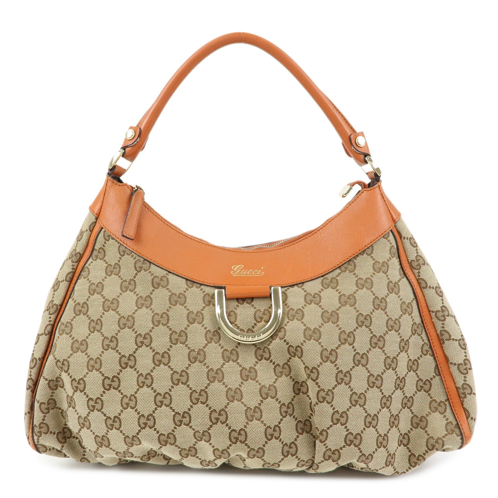 GUCCI Abbey GG Canvas Leather Shoulder Bag Beige Orange 189833