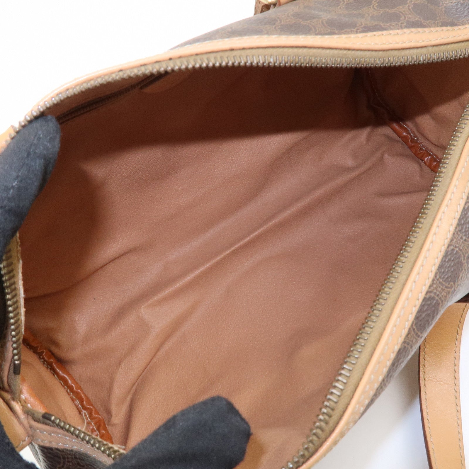 CELINE Macadam Canvas Leather Boston Bag Tote Bag Brown