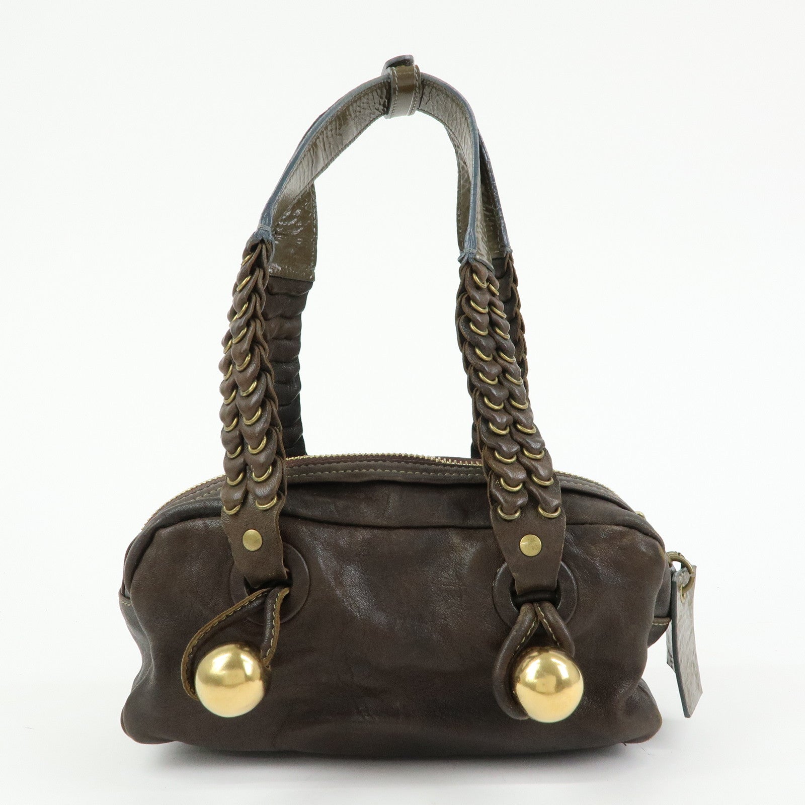 Chloe Leather Shoulder Bag Mini Boston Bag Brown