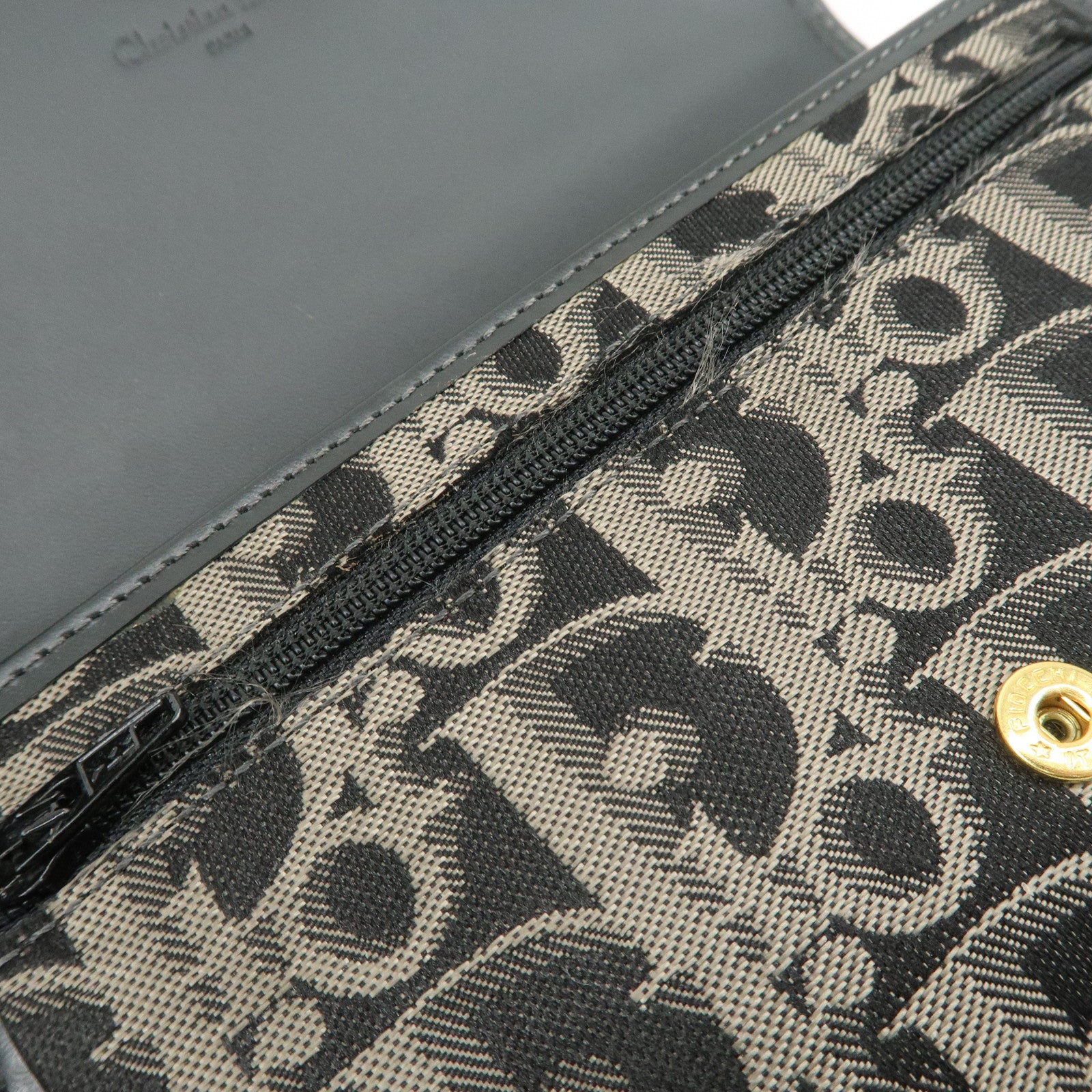 Christian Dior Oblique Canvas Leather Wallet Black Beige