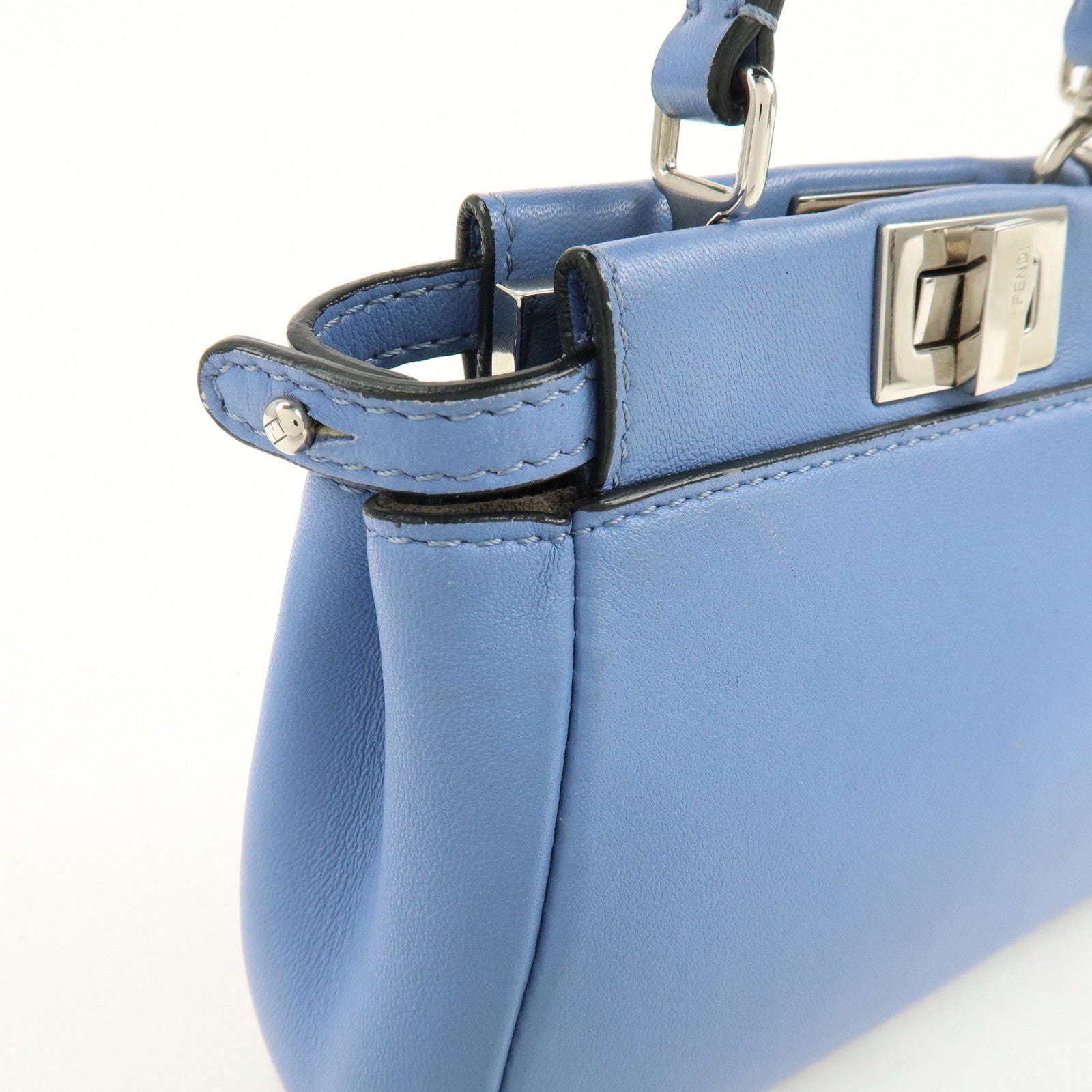 FENDI Micro Peekaboo Leather 2Way Bag Hand Shoulder Bag Blue 8M0355